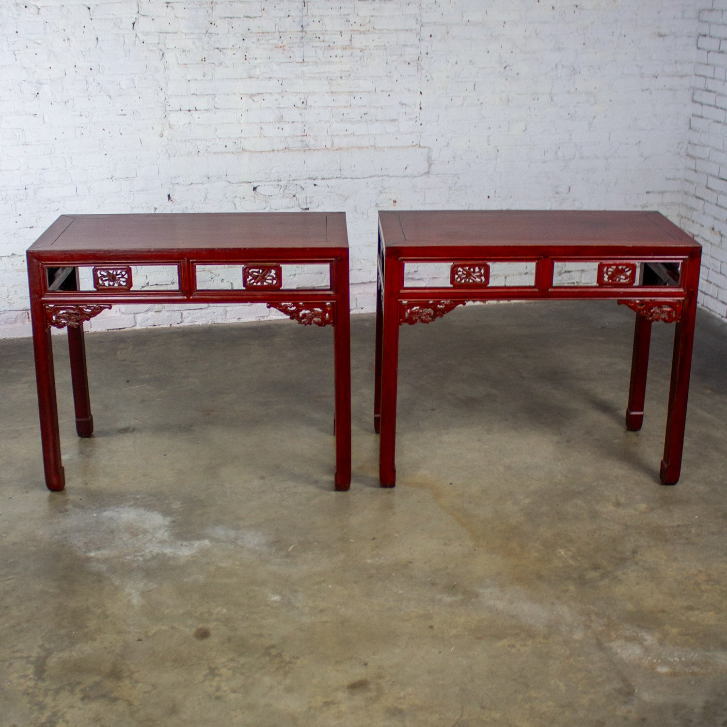 Stunning Early 19th to 20th Century Chinese Hongmu pair of alter or console tables or center table. Beautiful condition, keeping in mind that these are vintage and not new so will have signs of use and wear even if they have been refinished or