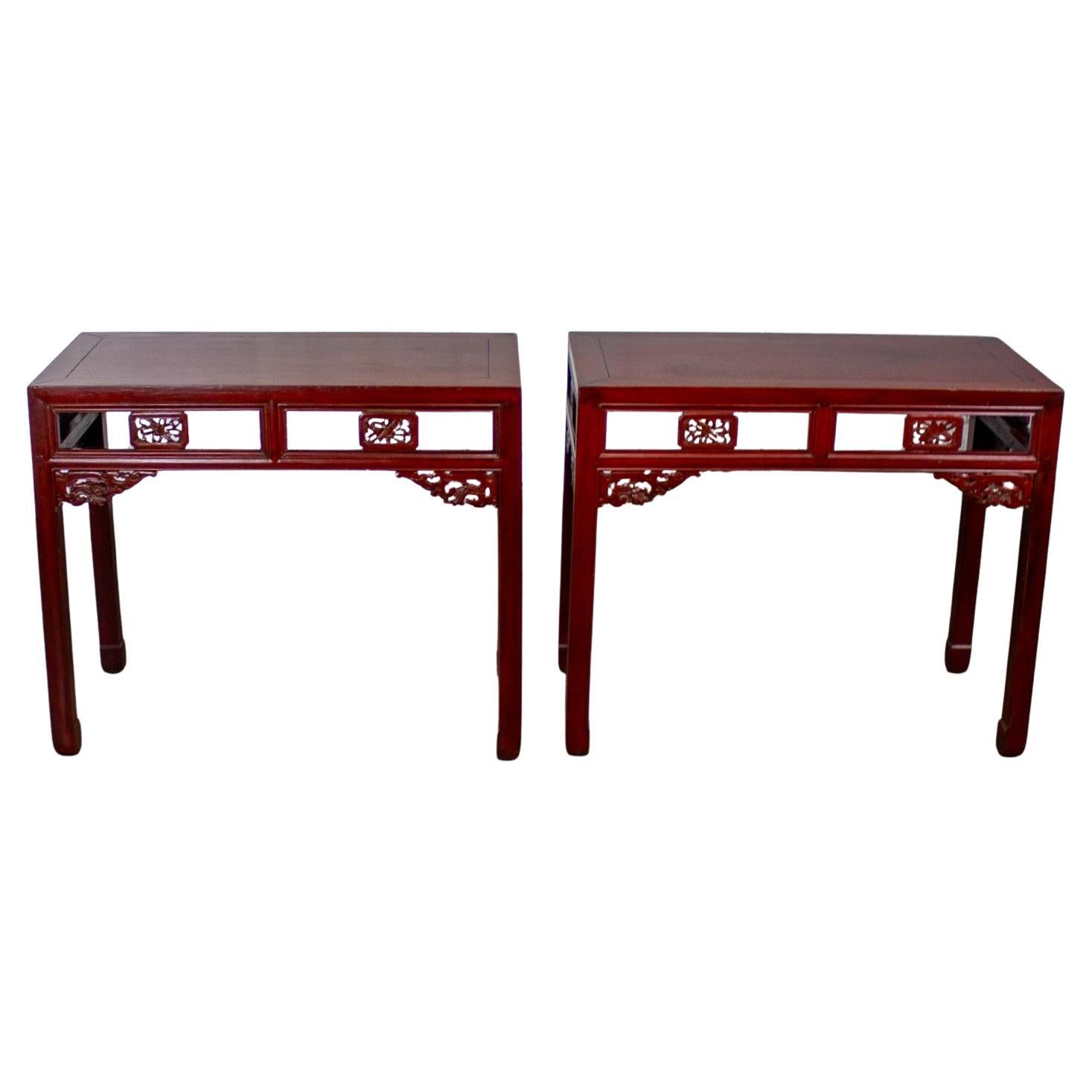 Vintage Chinese Hongmu Pair of Alter or Console Tables or Center Table For Sale