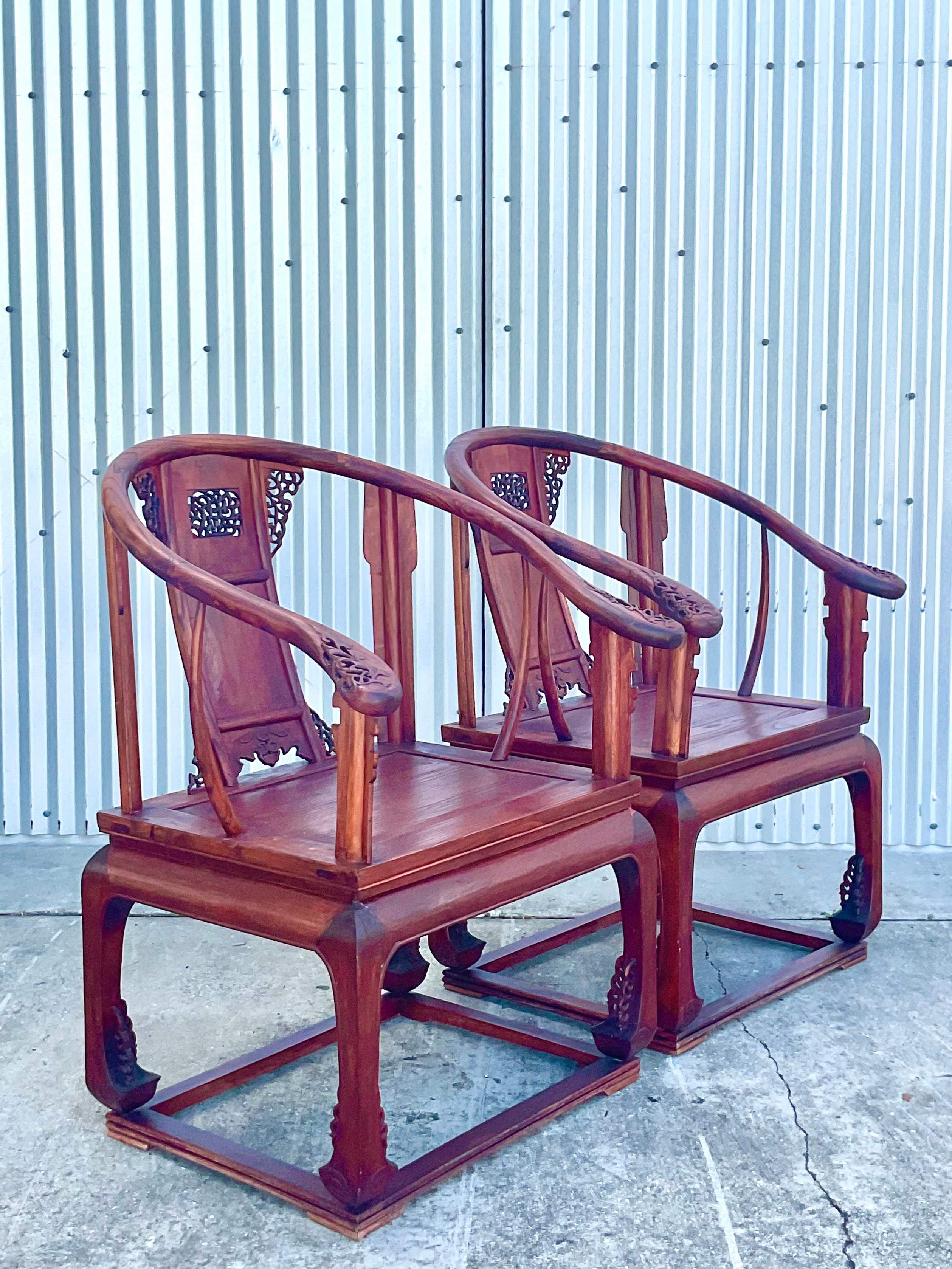 Vintage Chinese Huanghuali Style Arm Chairs, a Pair 3