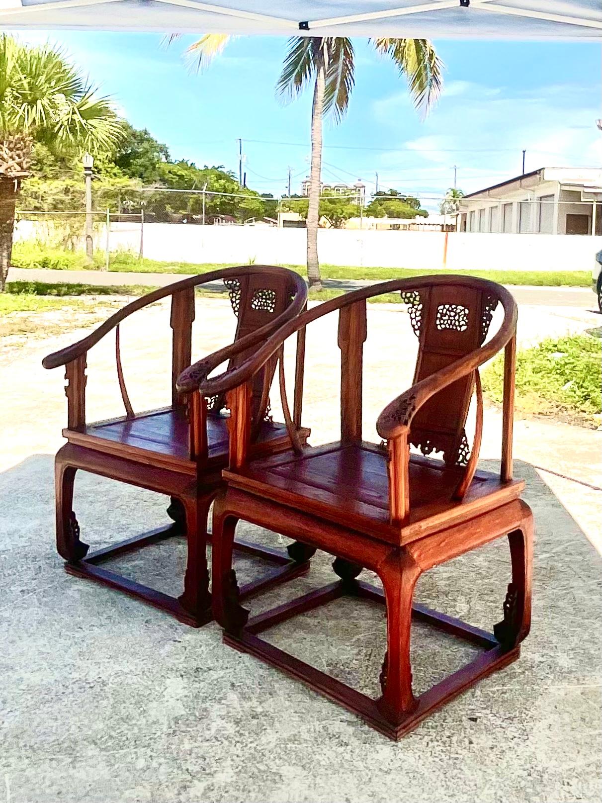 Vintage Chinese Huanghuali Style Arm Chairs, a Pair 8