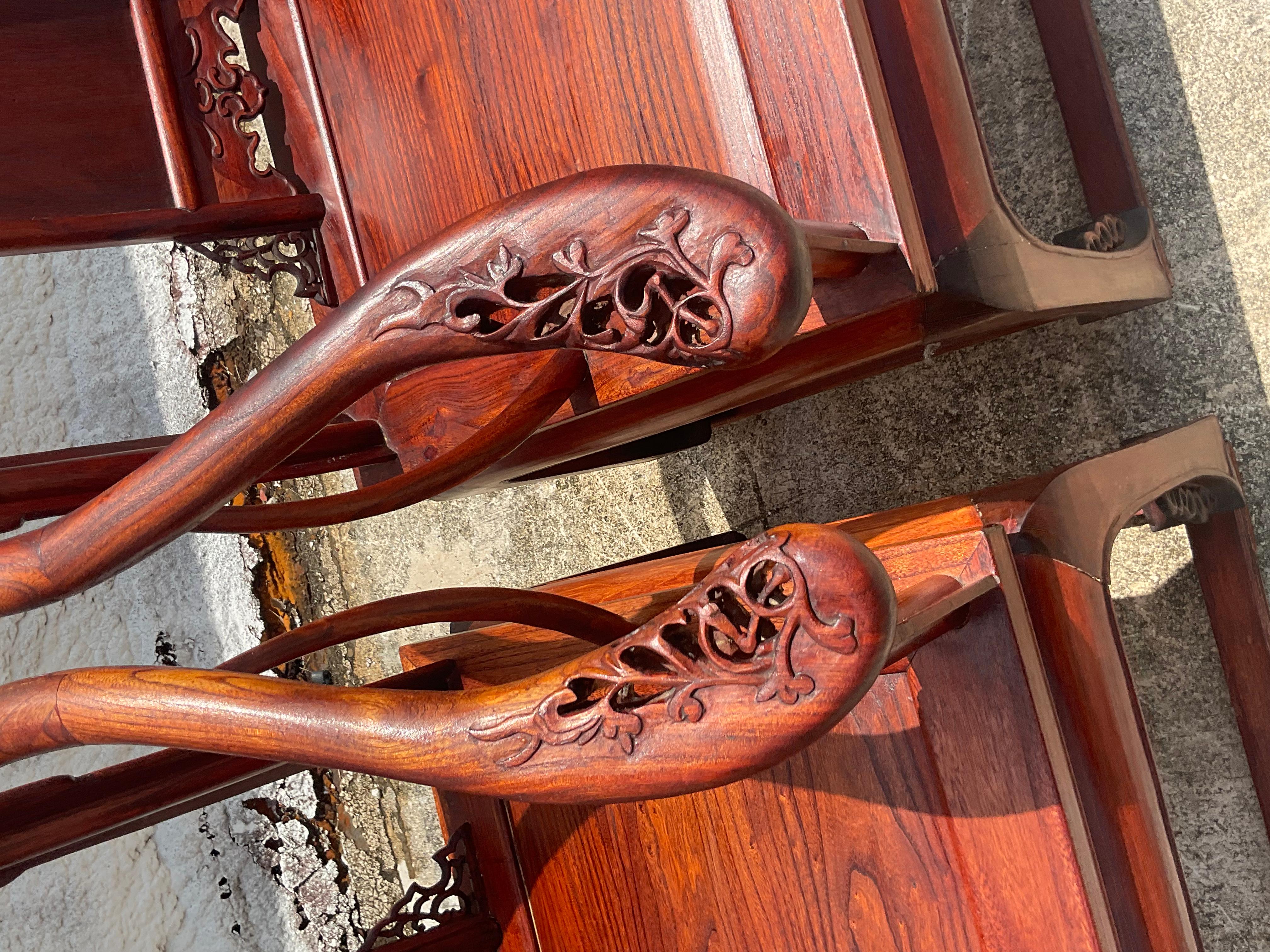 Chinese Export Vintage Chinese Huanghuali Style Arm Chairs, a Pair