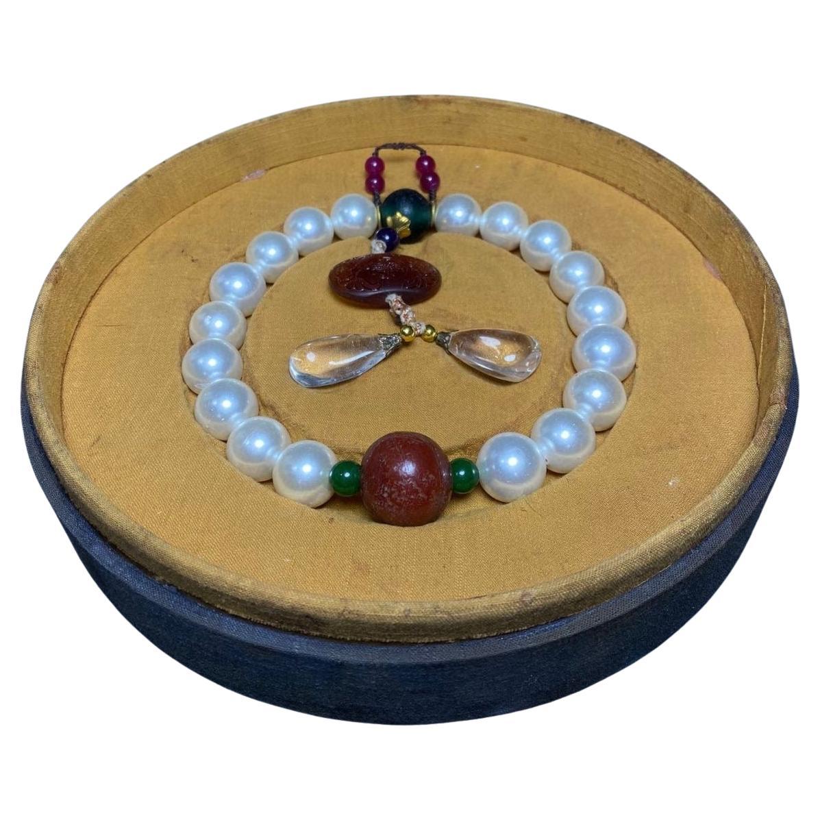 Vintage Chinese Imperial Eighteen White Pearls Bracelet For Sale