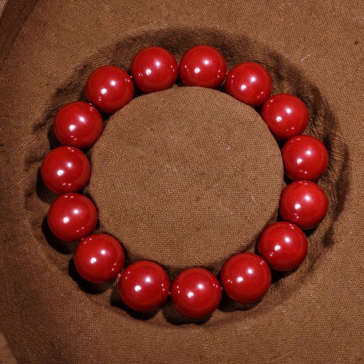 19th Century Vintage Chinese Imperial Cinnabar Red Beads Jewelry Bracelets Pair For Sale