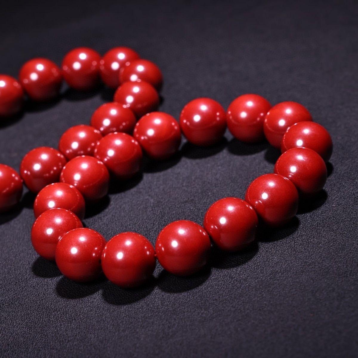 Vintage Chinese Imperial Cinnabar Red Beads Jewelry Bracelets Pair For Sale 1