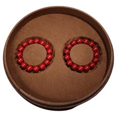 Par de pulseras vintage chinas imperiales de cuentas de cinabrio rojo