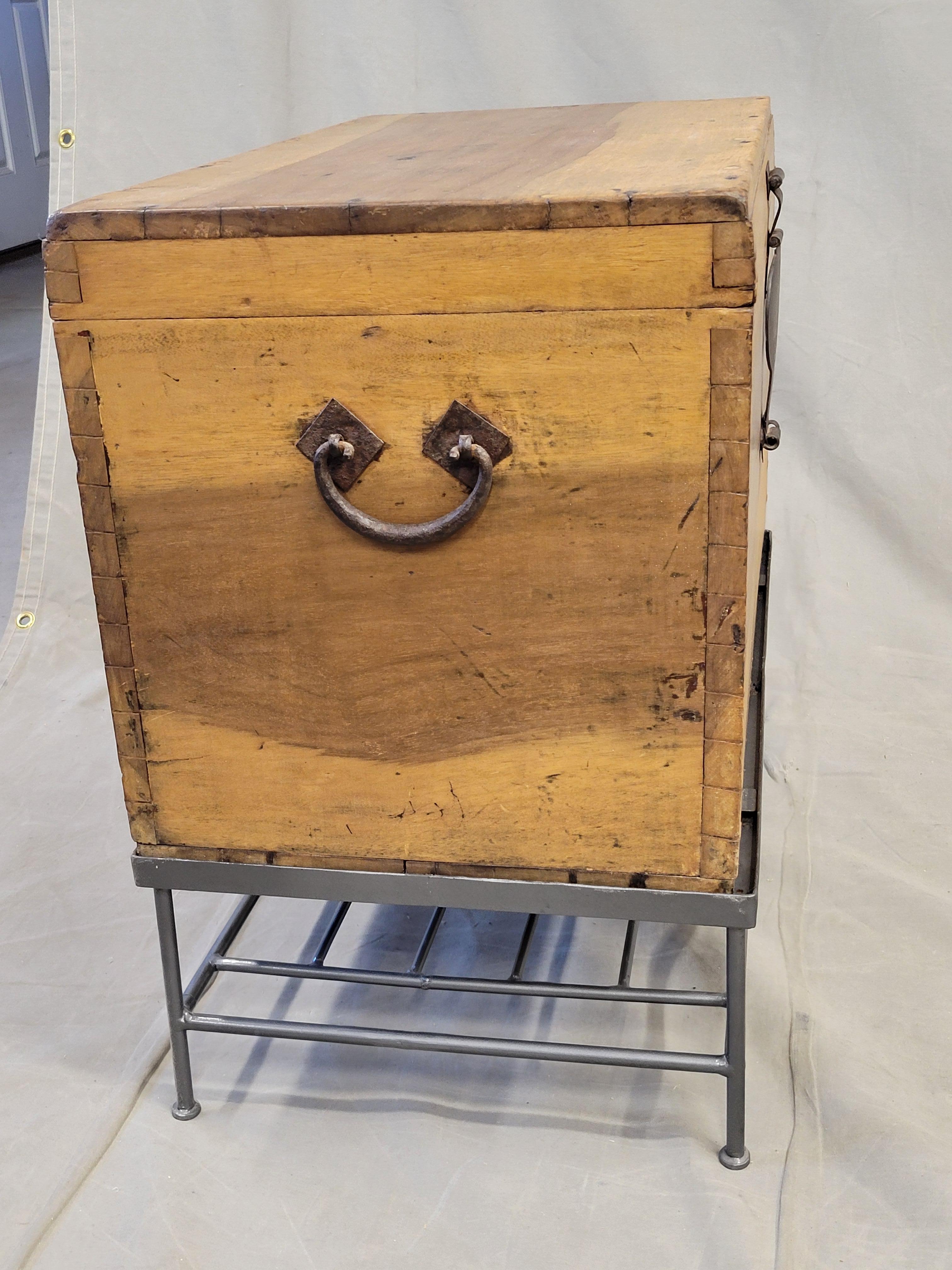 Vintage Chinese Indonesian Fitted Trunk on a Modern Steel Stand (Side Table) 6