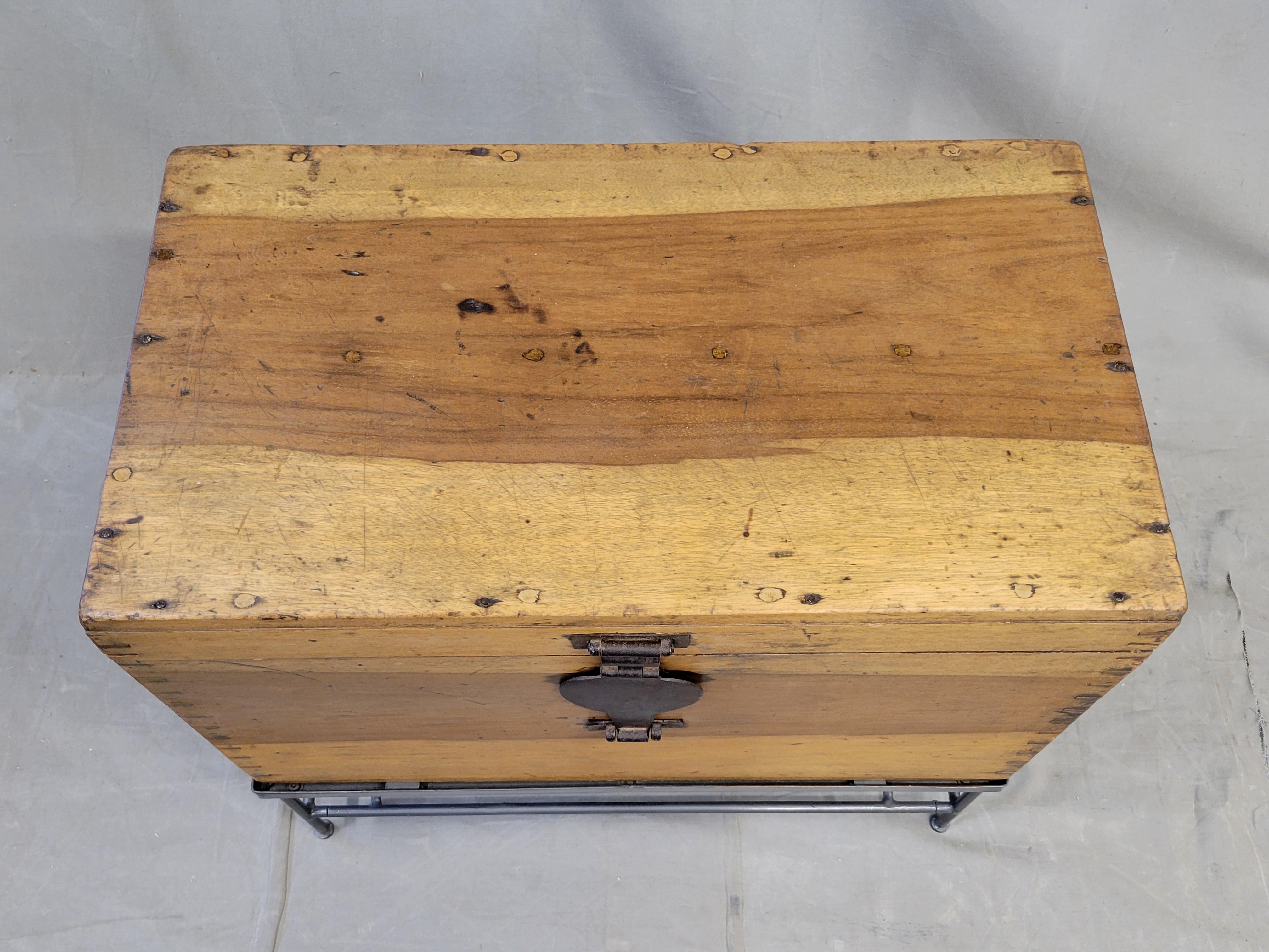 Chinese Export Vintage Chinese Indonesian Fitted Trunk on a Modern Steel Stand (Side Table)