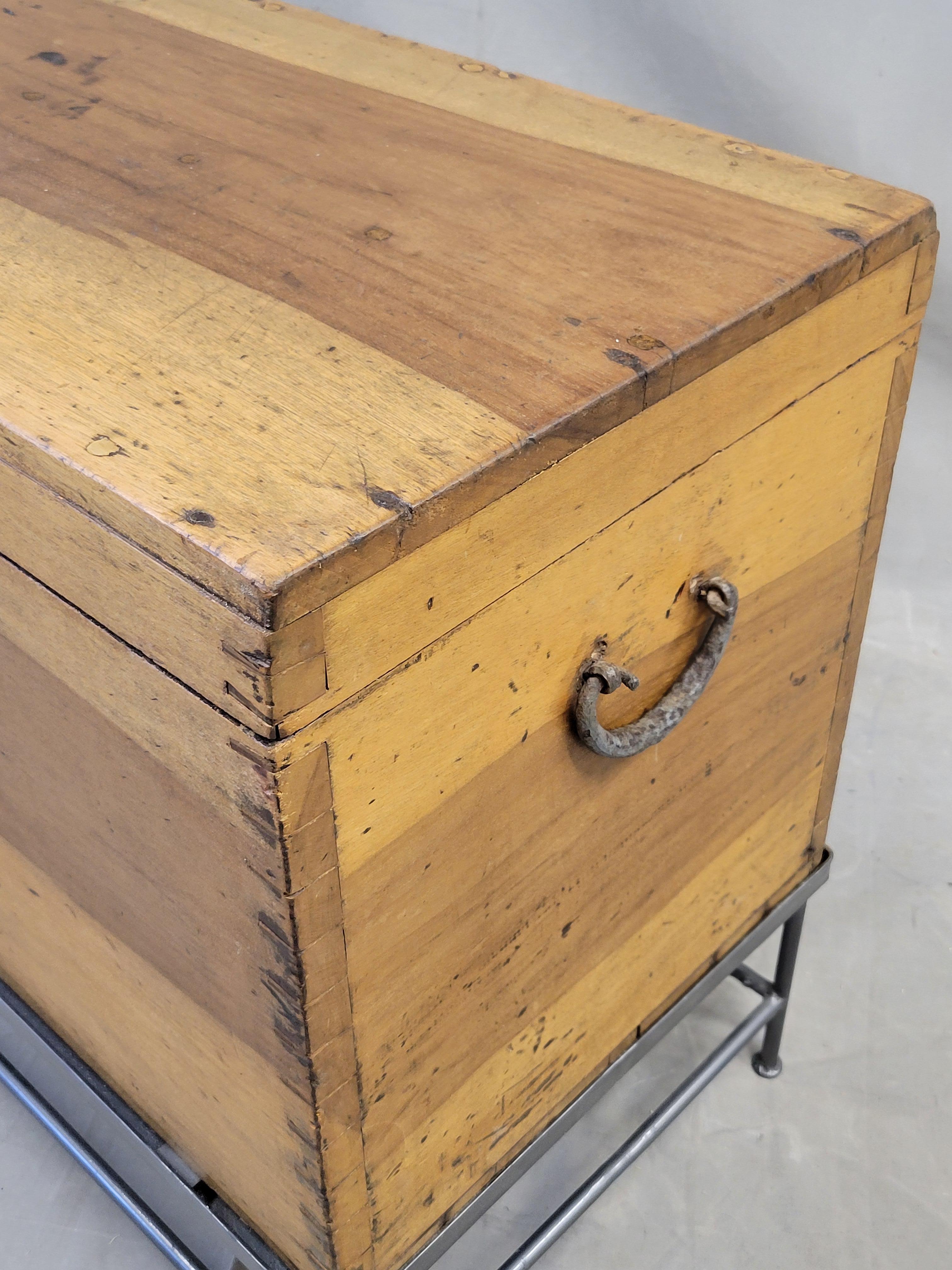 Hand-Crafted Vintage Chinese Indonesian Fitted Trunk on a Modern Steel Stand (Side Table)