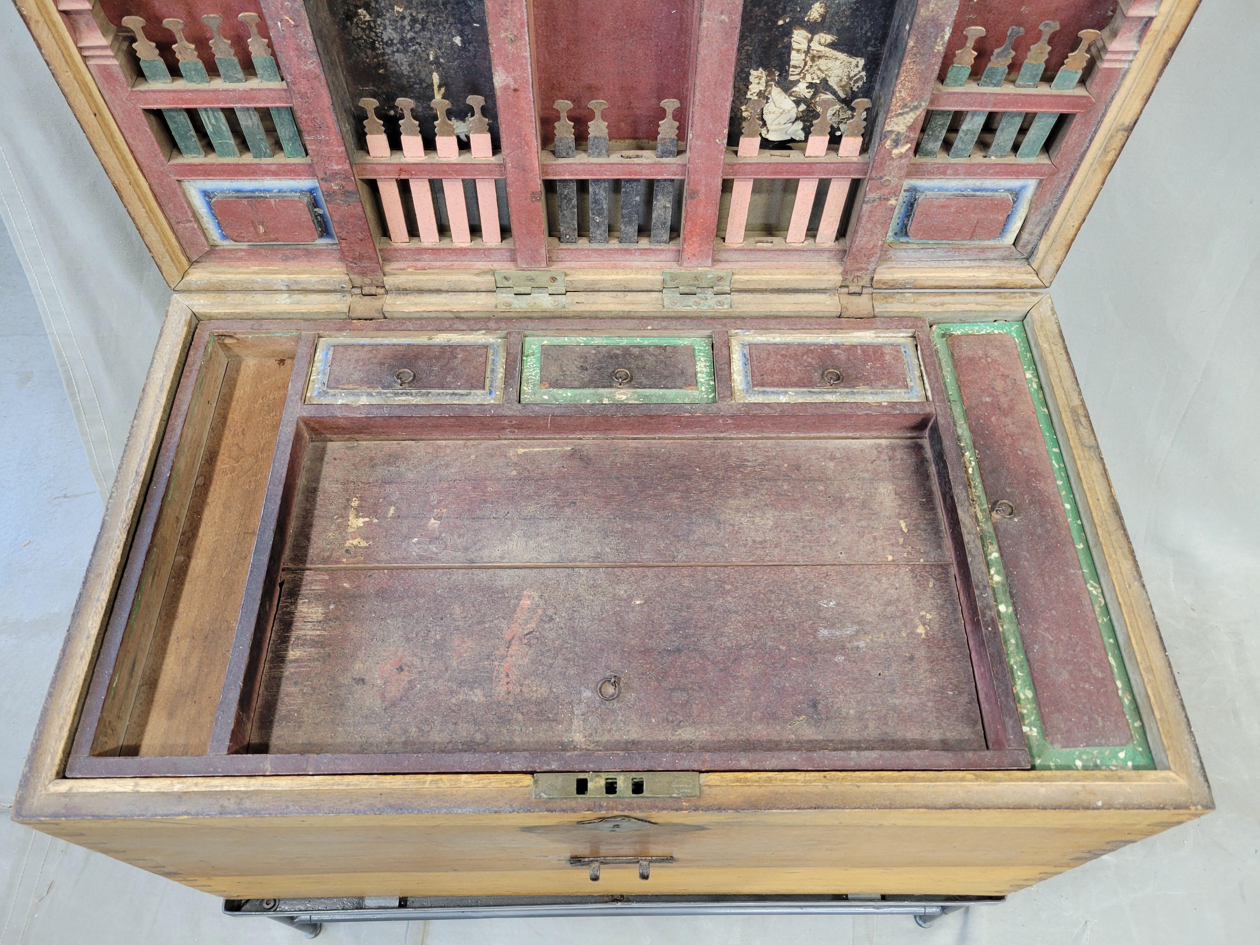 Vintage Chinese Indonesian Fitted Trunk on a Modern Steel Stand (Side Table) 1