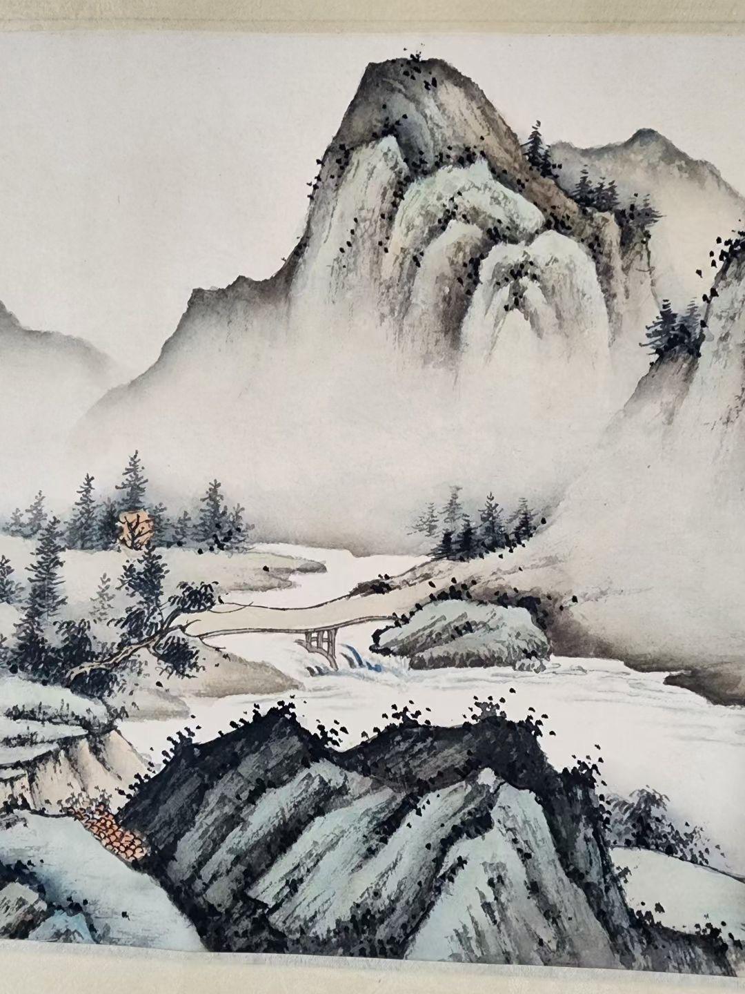 Vintage Chinese Ink Hand-Painted Landscape Wall Hanging Paper Scroll For Sale 4