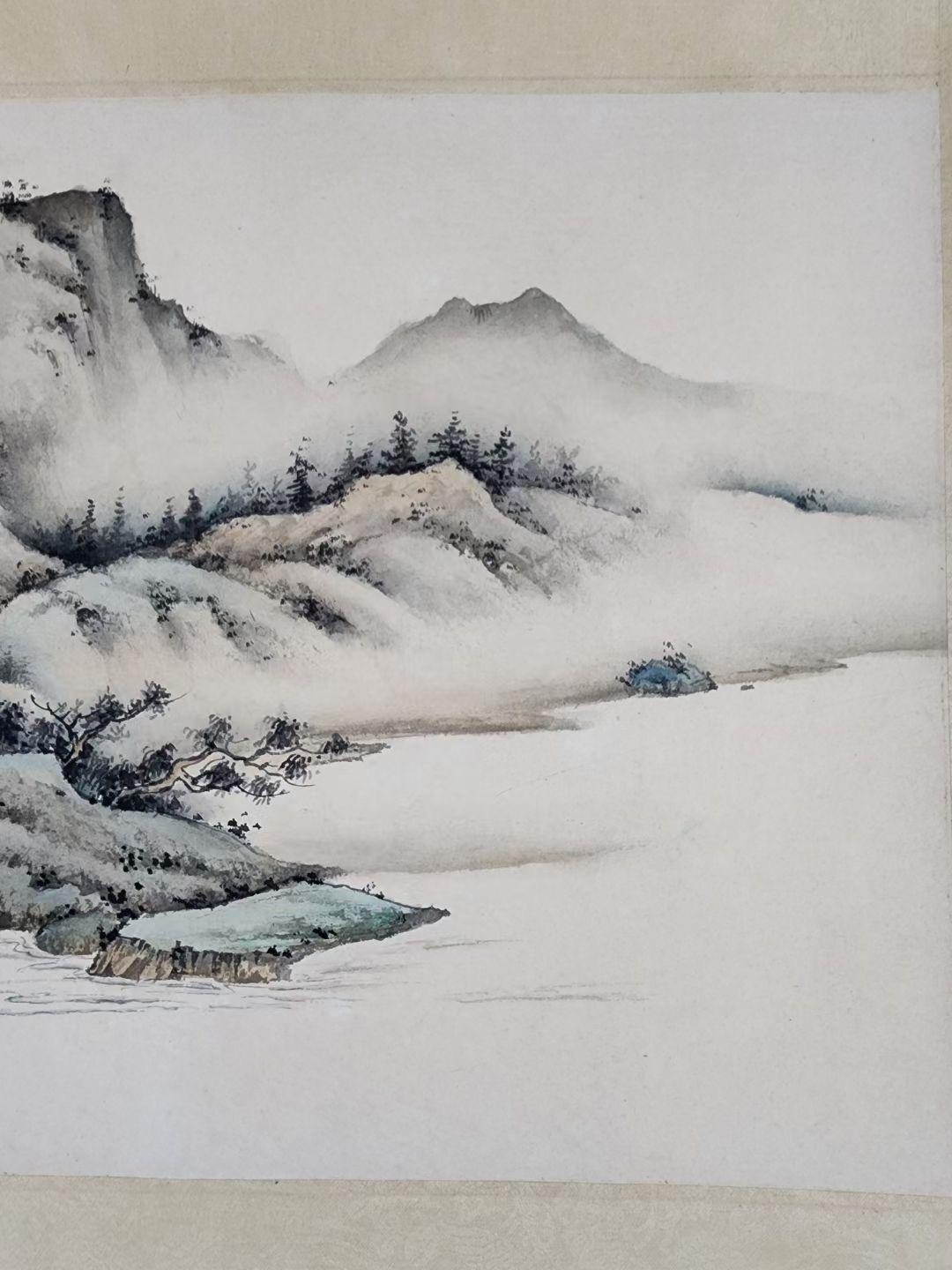 Vintage Chinese Ink Hand-Painted Landscape Wall Hanging Paper Scroll For Sale 5