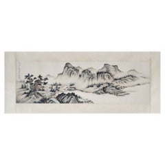 Vintage Chinese Ink Hand-Painted Landscape Wall Hanging Paper Scroll