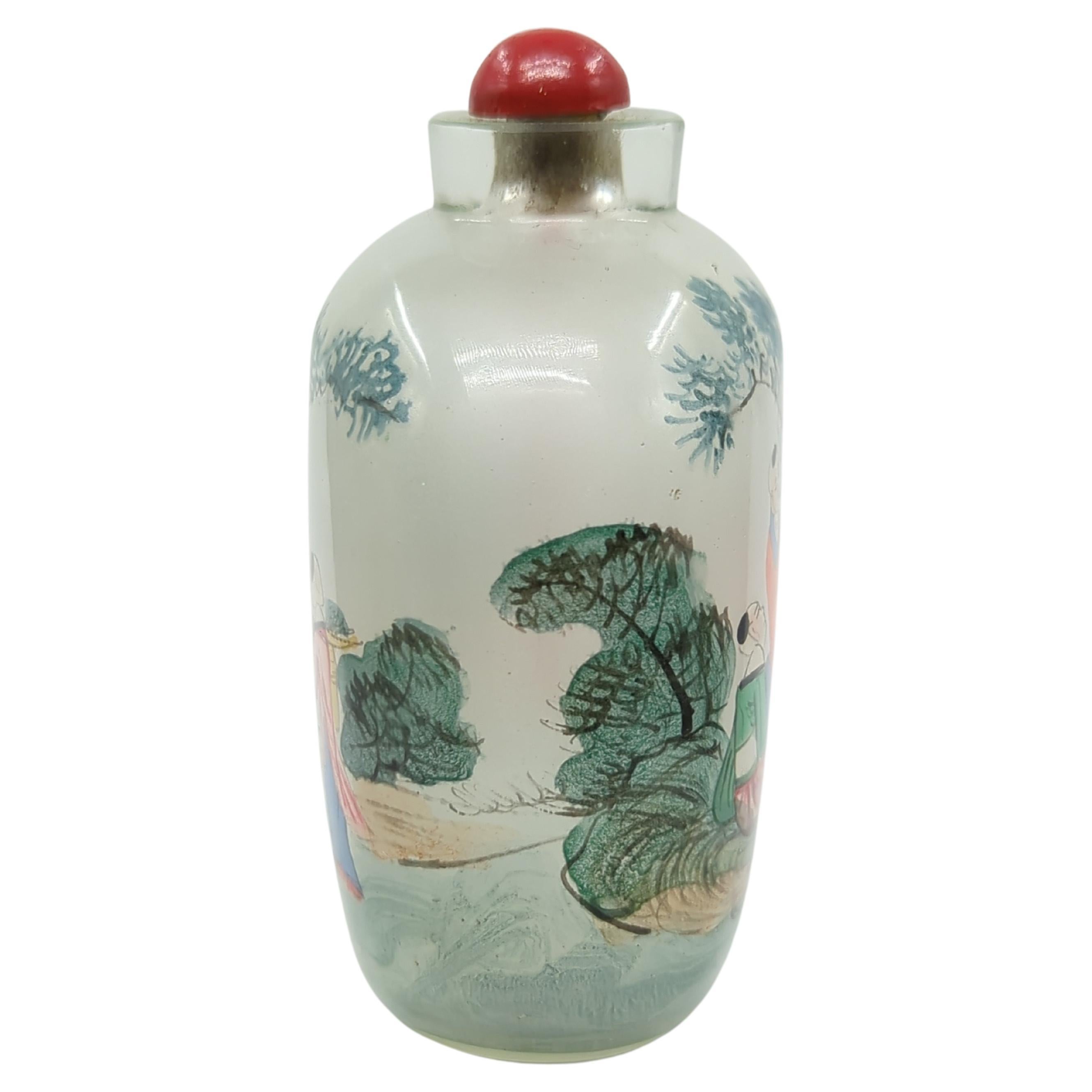 Cut Glass Antique Chinese Inside Painted Glass Snuff Bottle Boys Qing Late 19-20c