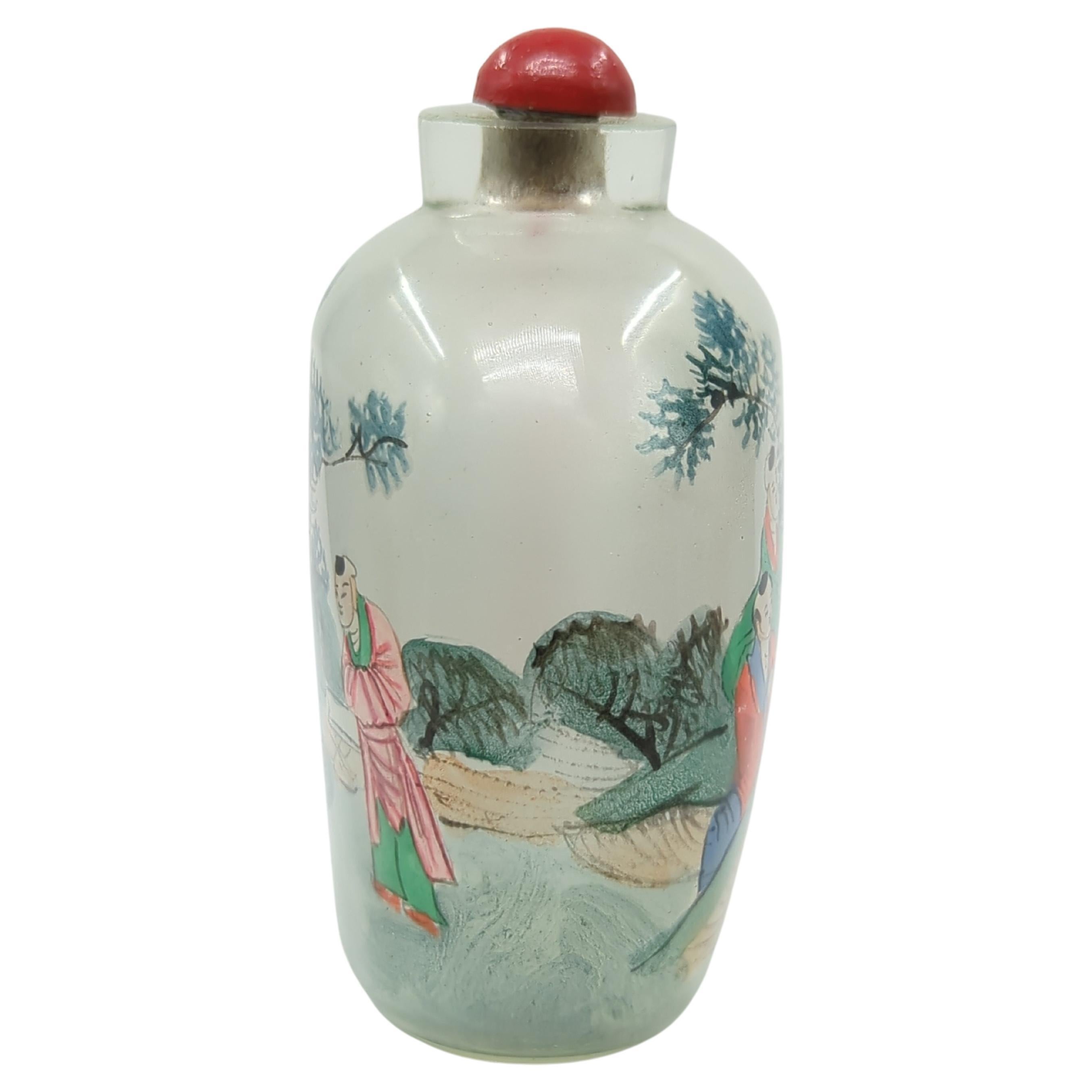 Antique Chinese Inside Painted Glass Snuff Bottle Boys Qing Late 19-20c 1