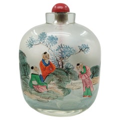 Antique Chinese Inside Painted Glass Snuff Bottle Boys Qing Late 19-20c