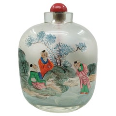 Tabatière chinoise ancienne en verre peint à l'intérieur Qing fin 19-20c