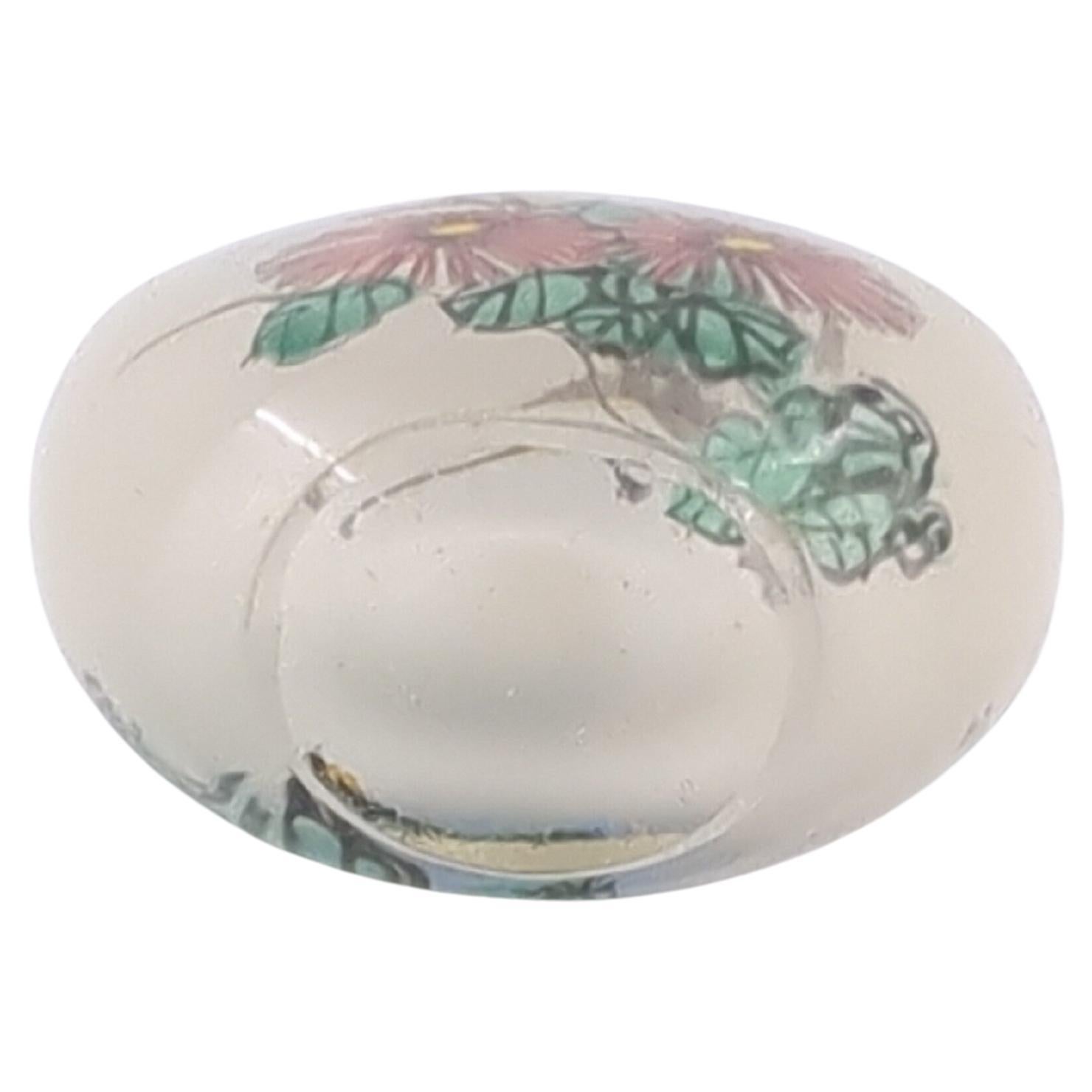 Porcelain Vintage Chinese Inside Painted Glass Snuff Bottle Flowers/Shanshui Jade 20c For Sale