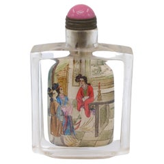 Antique Chinese Inside Painted Glass Snuff Bottle IPSB Court Ladies Poem 20c