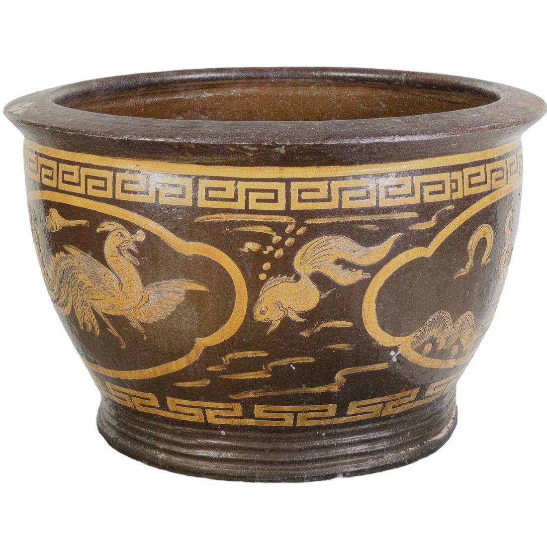 Esportazione cinese Vaso di terracotta d'ispirazione cinese vintage in vendita