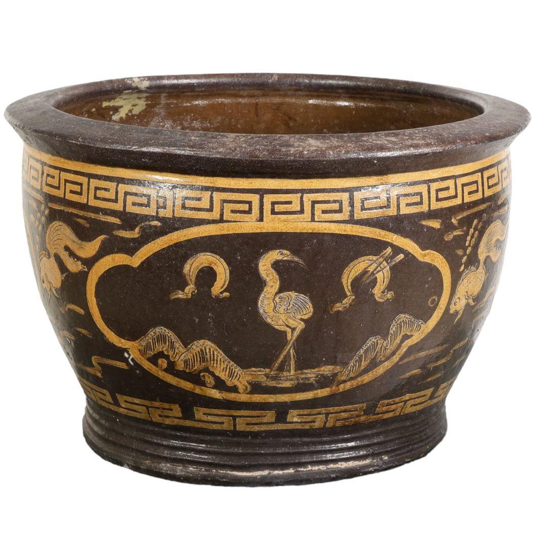 Sconosciuto Vaso di terracotta d'ispirazione cinese vintage in vendita
