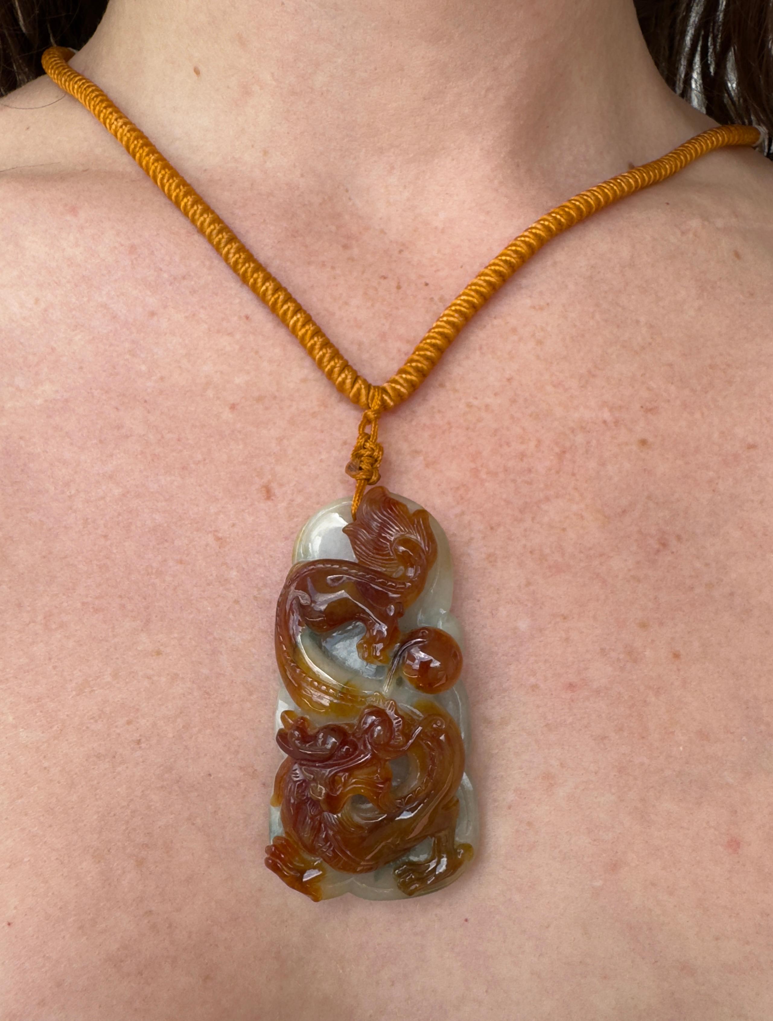 Vintage Chinese Red Jade Pendant With Dragon For Sale 2