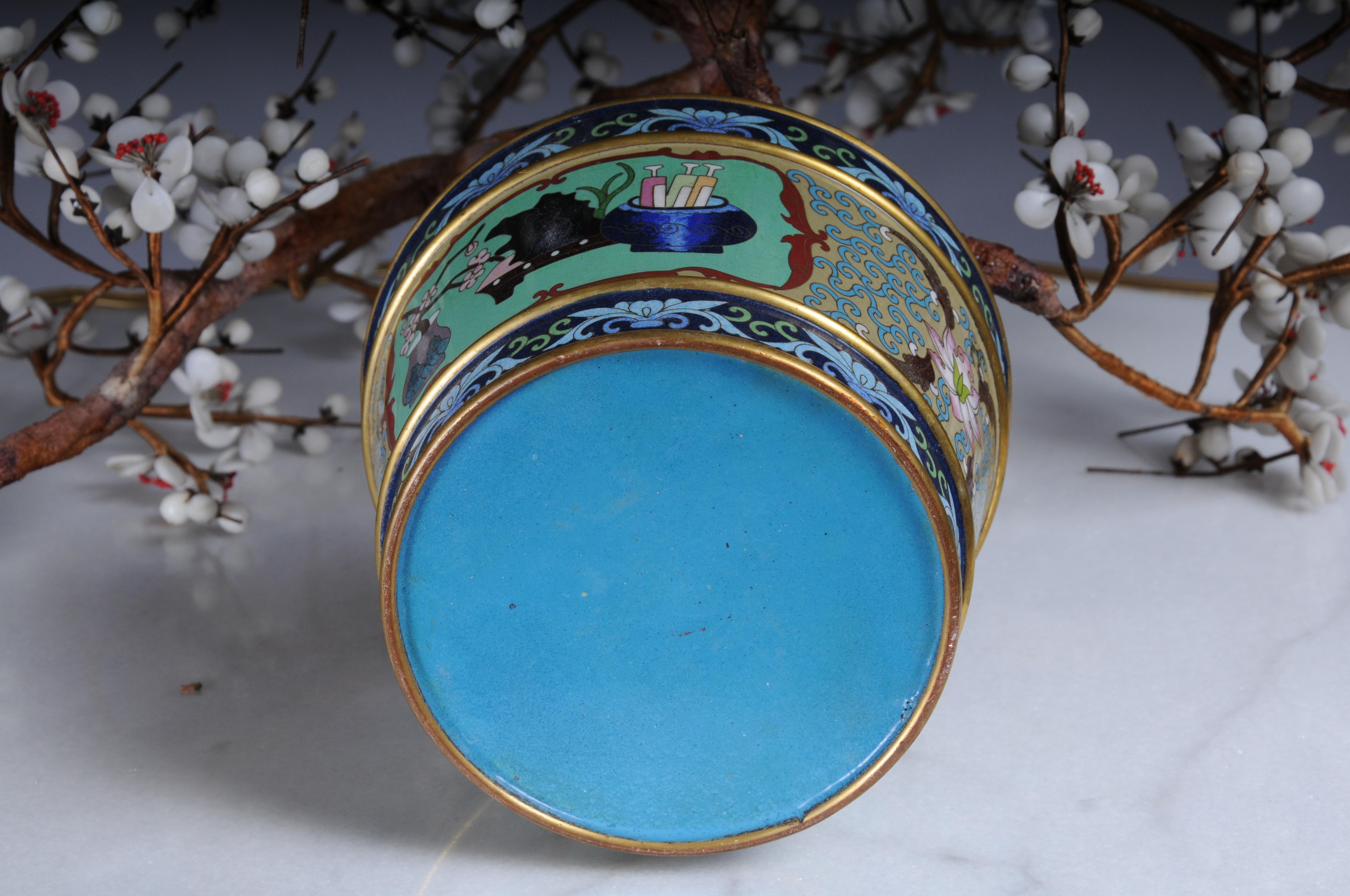 Vintage Chinese Jade Edelstein Bonsai Baum Skulptur, Cloisonné Pflanzer im Angebot 15