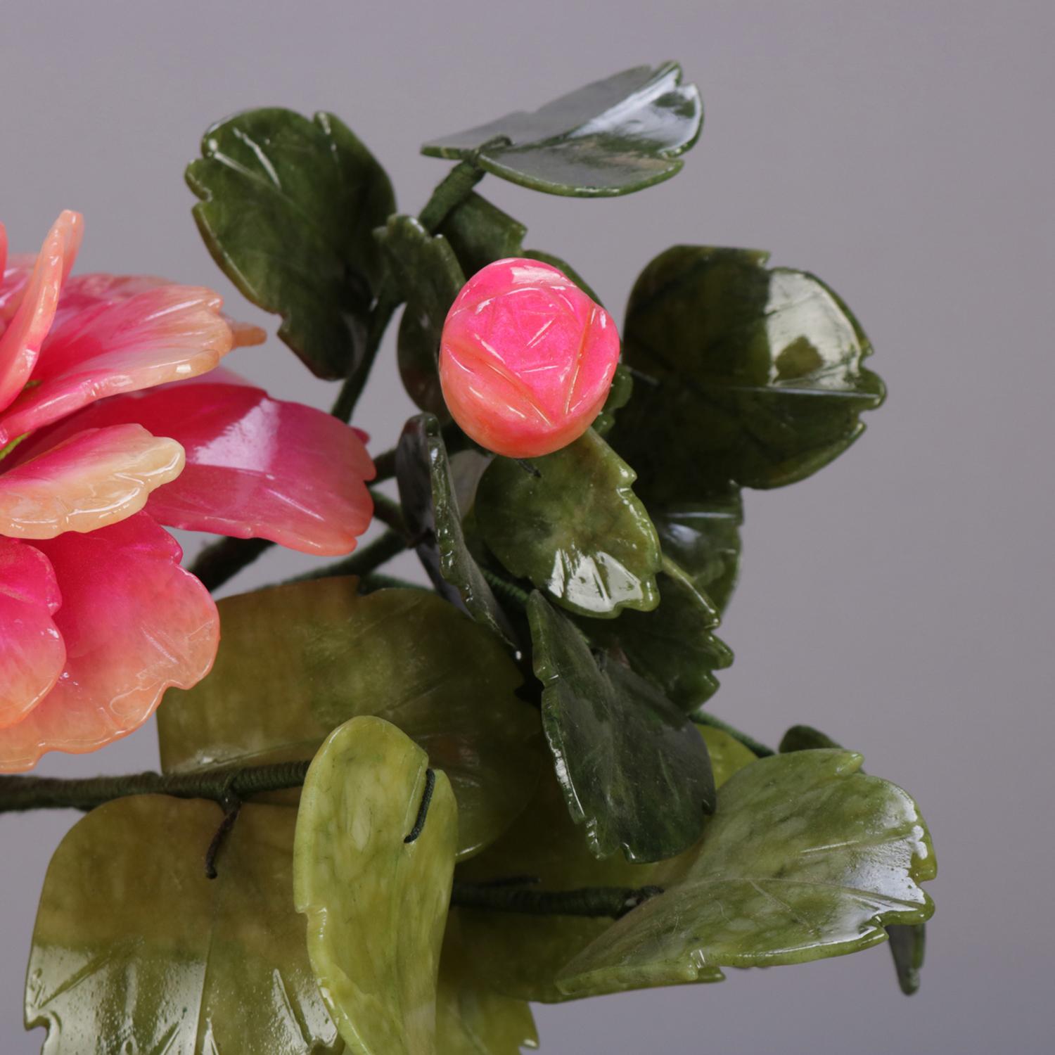 Vintage Chinese Jade Tree Sculpture with Peonies, 20th Century at 1stDibs