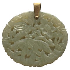 Vintage Precious Stone Carved Openwork Pendant 9K Gold by L.E.B & Sons