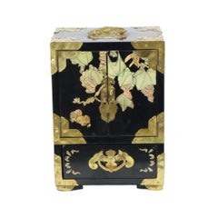 Vintage Chinese Jewelry Box Lacquered Wood Brass
