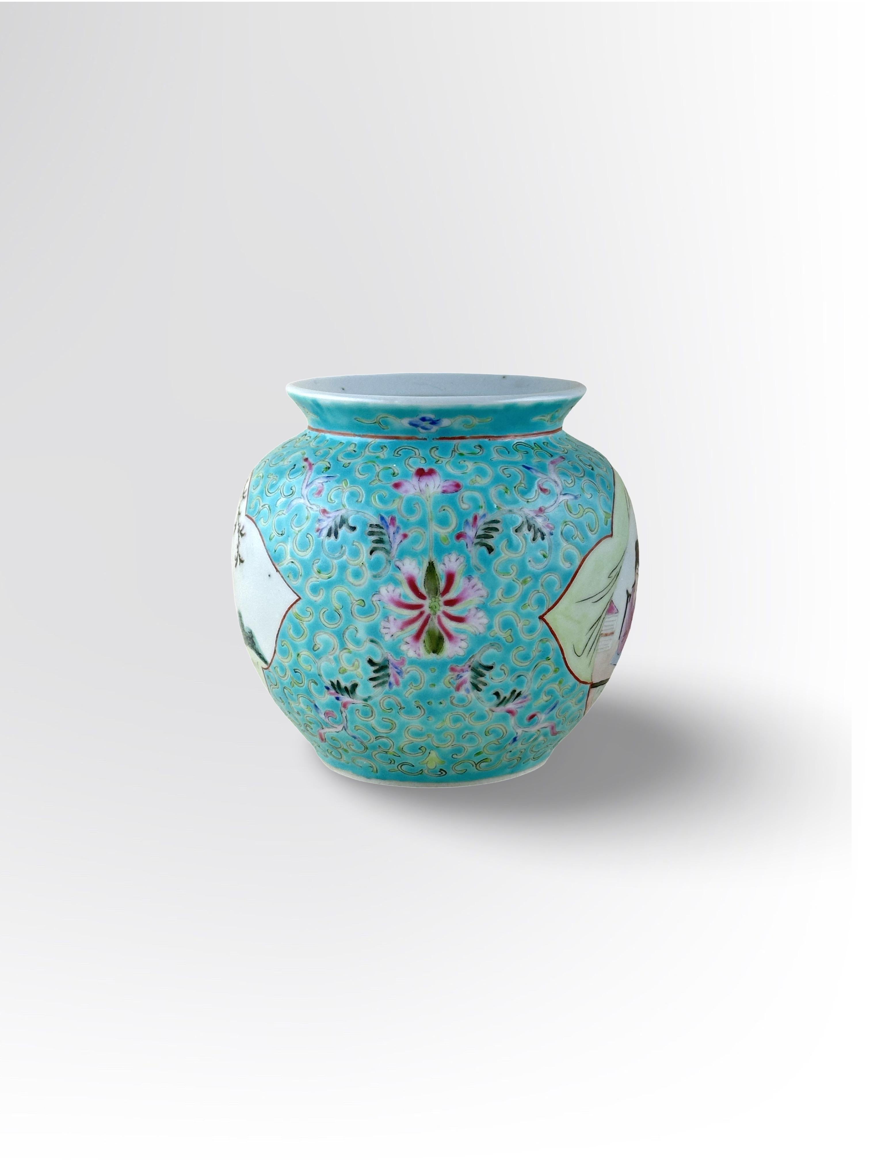 Pequeña jarra de porcelana china de colores -  JIangxi Qing en venta