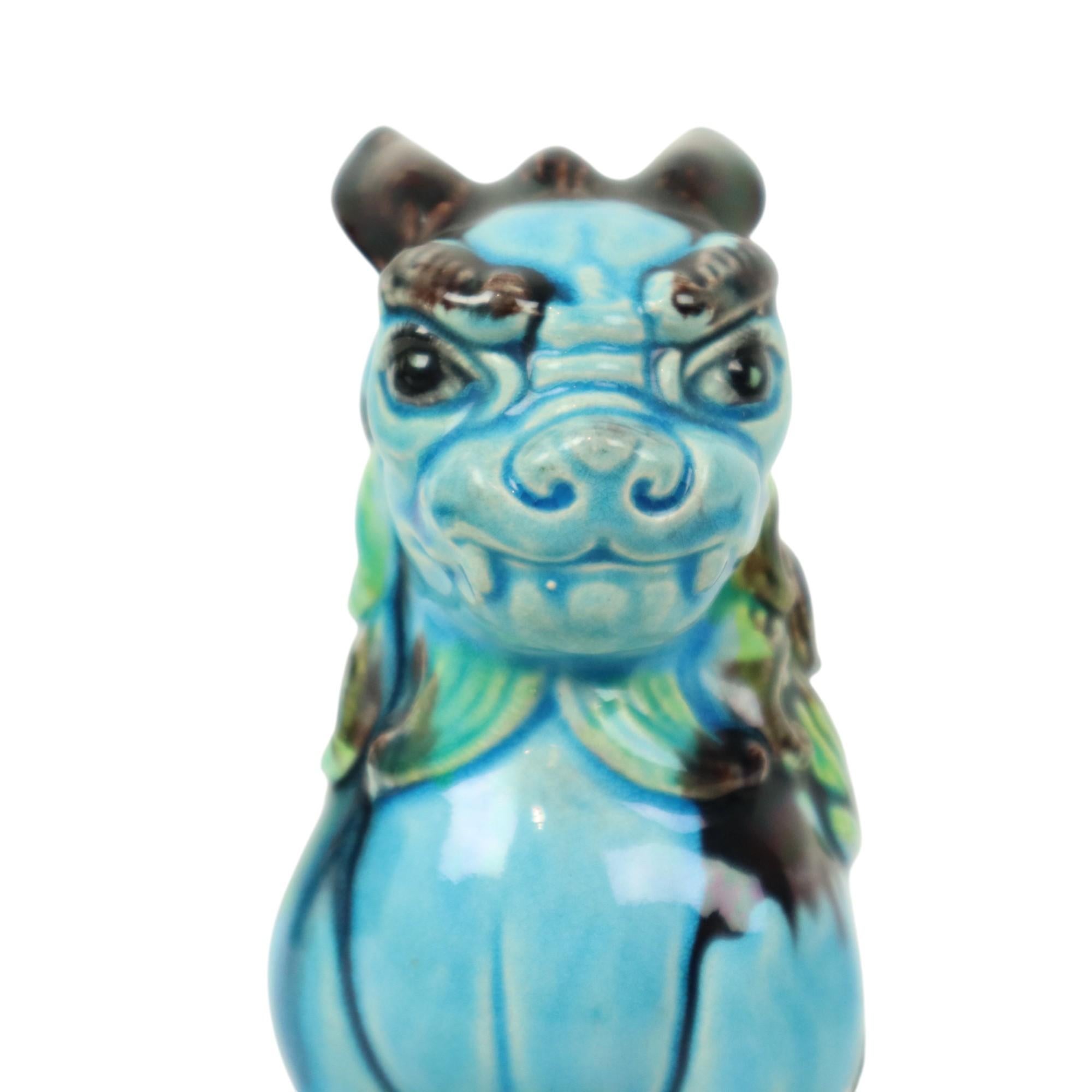 Vintage cinese Komainu Guardian Lion Foo Dog Blu 19cm in vendita 2