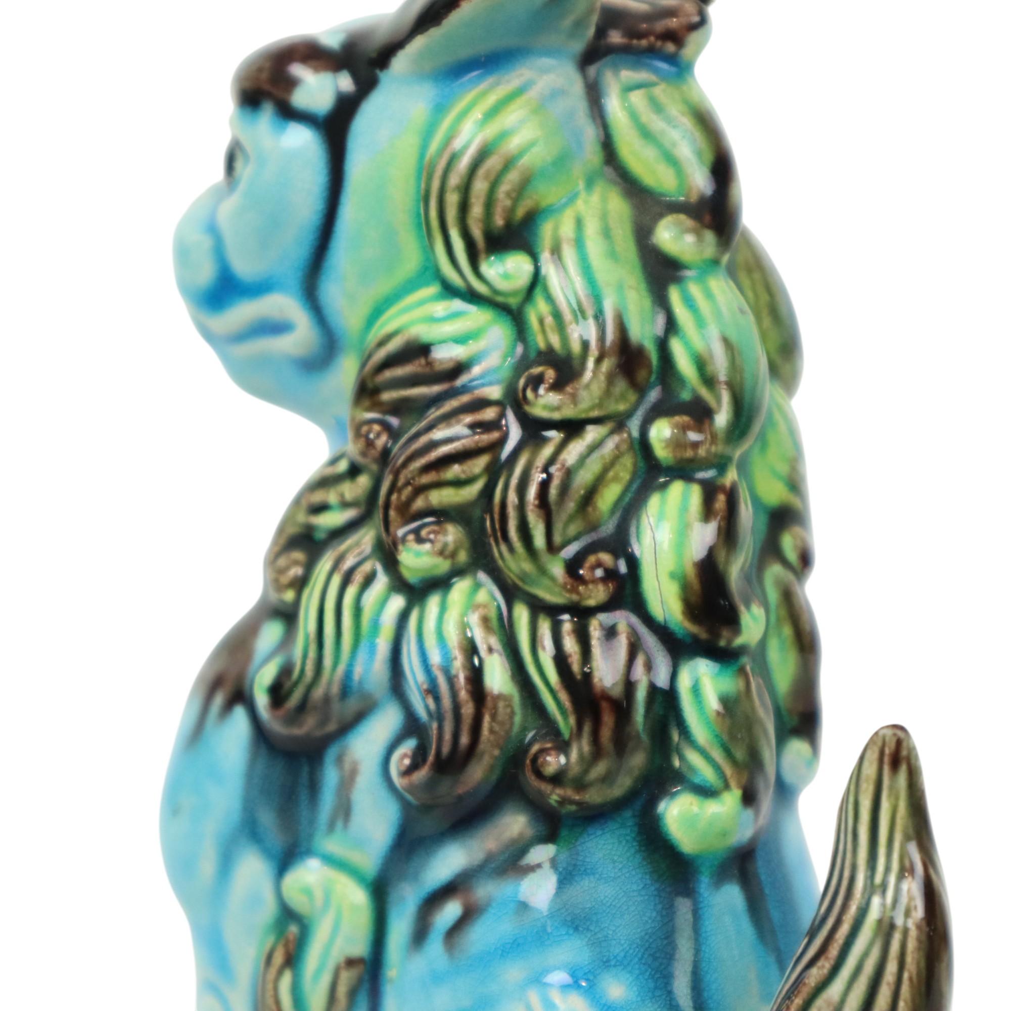 Vintage cinese Komainu Guardian Lion Foo Dog Blu 19cm in vendita 3