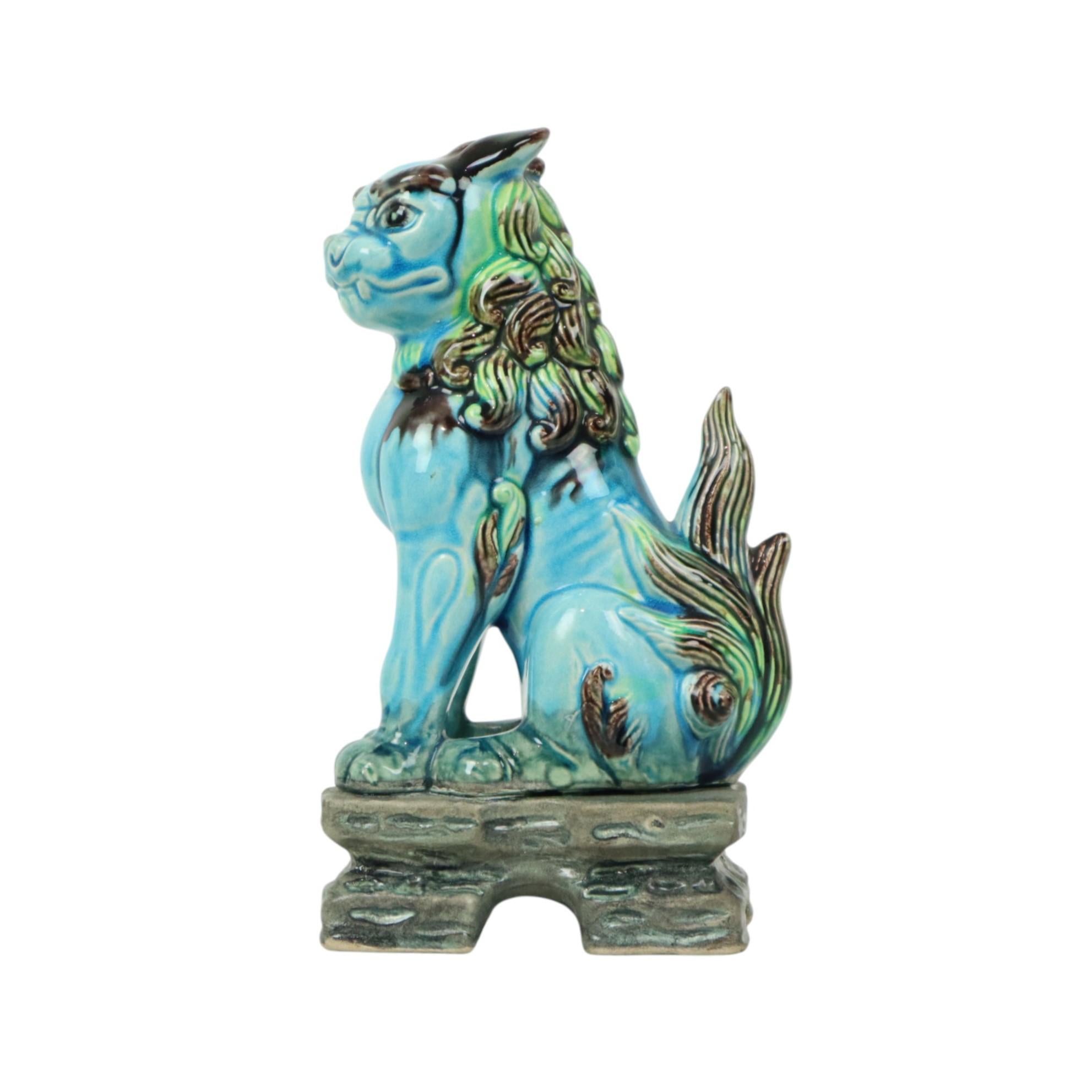 Cinese Vintage cinese Komainu Guardian Lion Foo Dog Blu 19cm in vendita