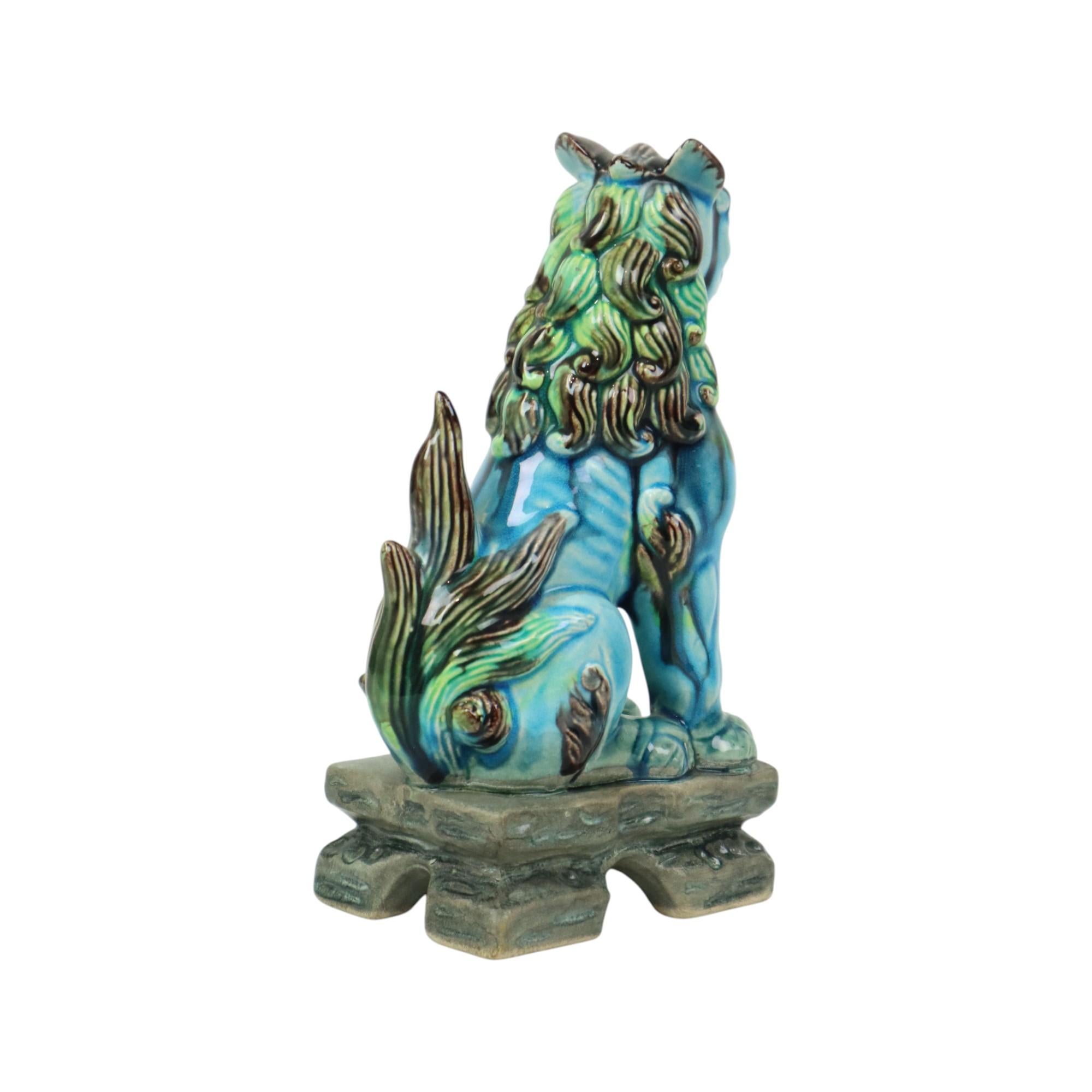 Vintage cinese Komainu Guardian Lion Foo Dog Blu 19cm In condizioni buone in vendita a Poperinge, BE