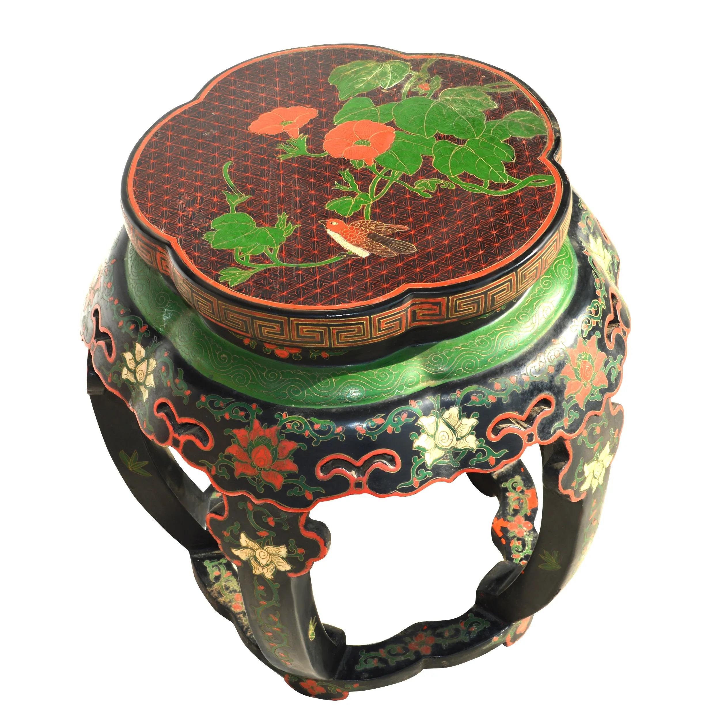 This is a nice Chinese chinoiserie side table with cabriole legs and a hand-painted carved top. It has floral designs on the top, as well as, the legs of the table.

It will compliment any room in which you put it. Next to sofa or lounge chair is