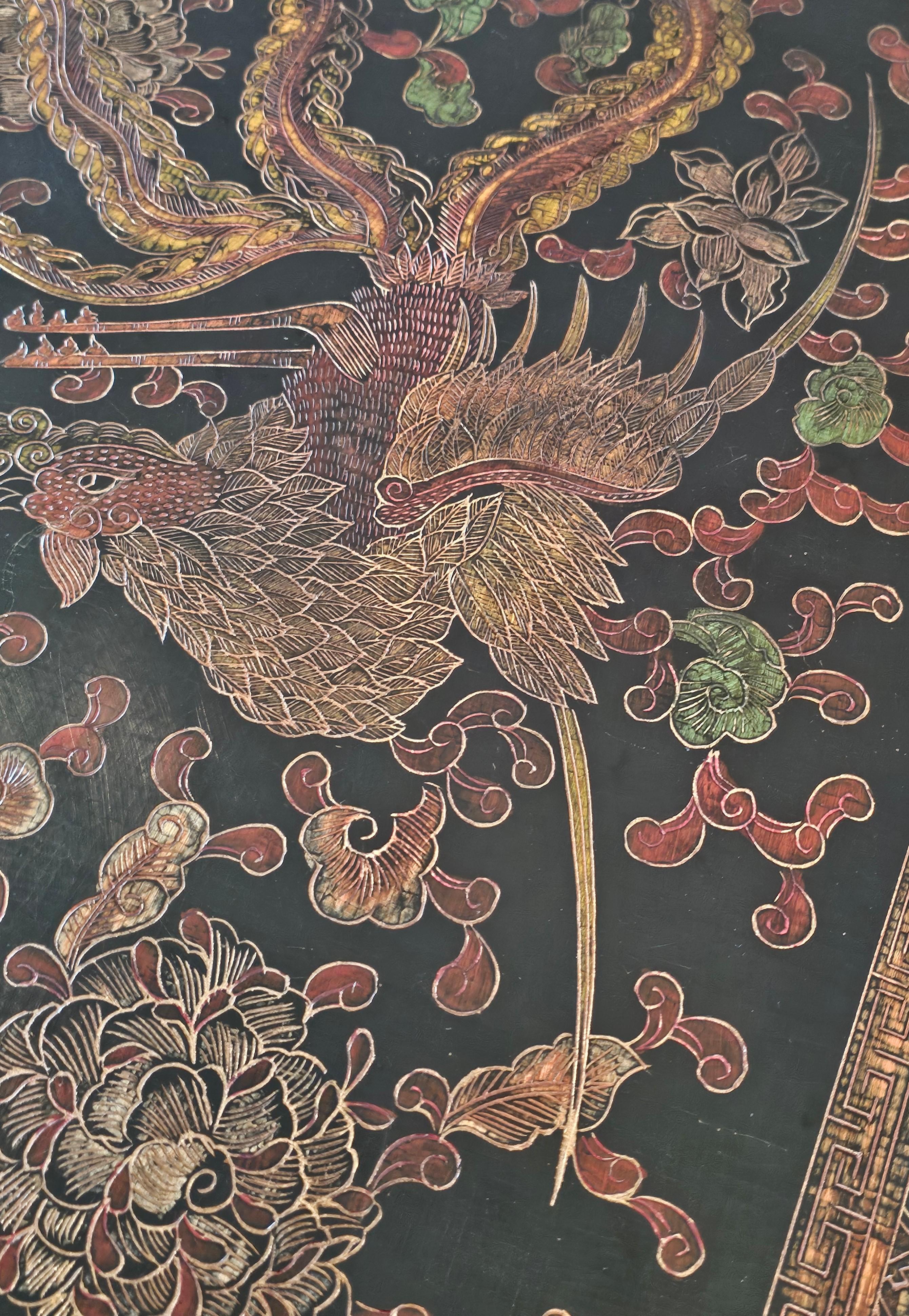 Hand-Carved Vintage Chinese Lacquered Coffee Table