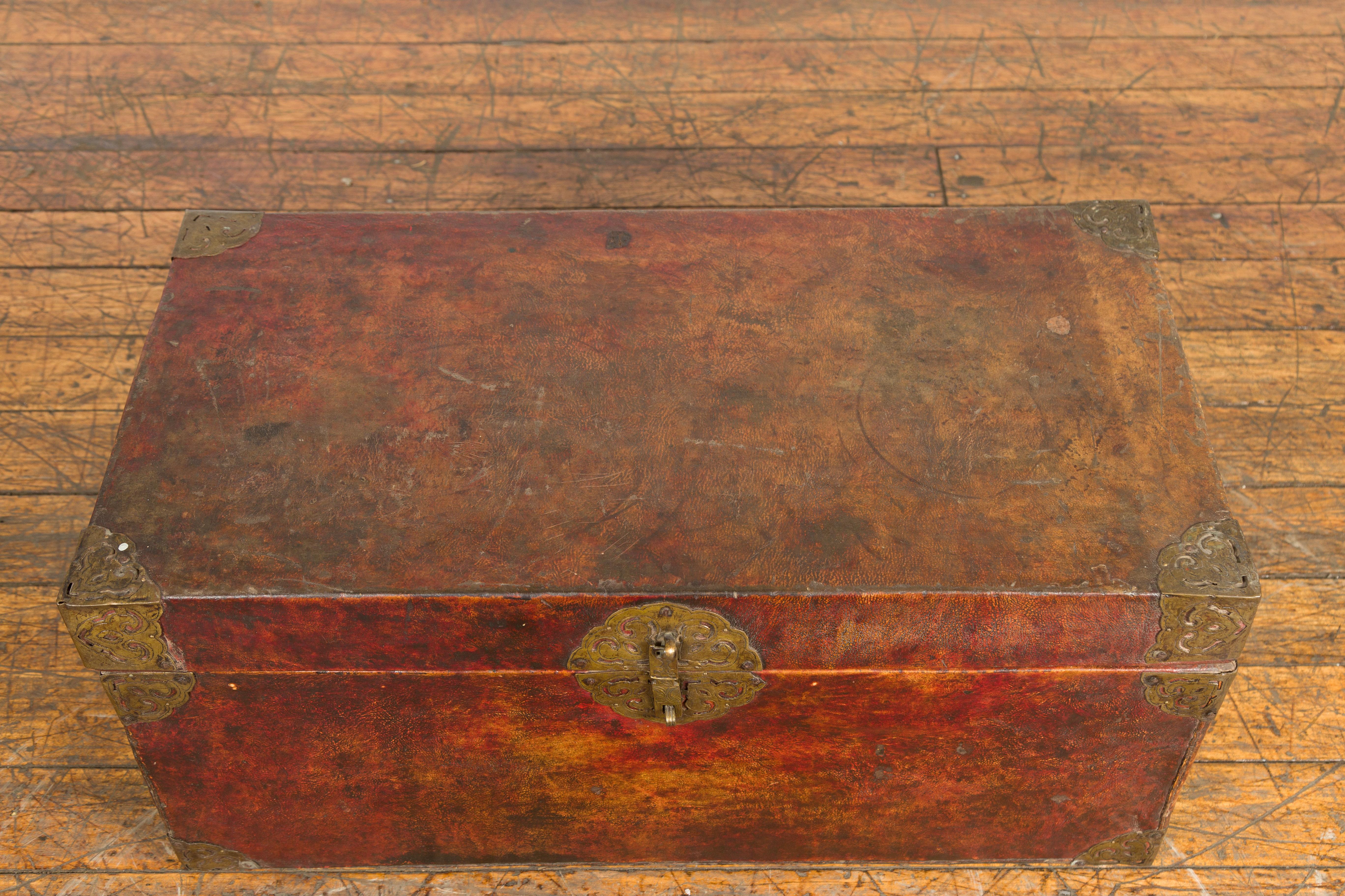 Vintage Leather Blanket Chest with Reddish Brown Patina For Sale 7