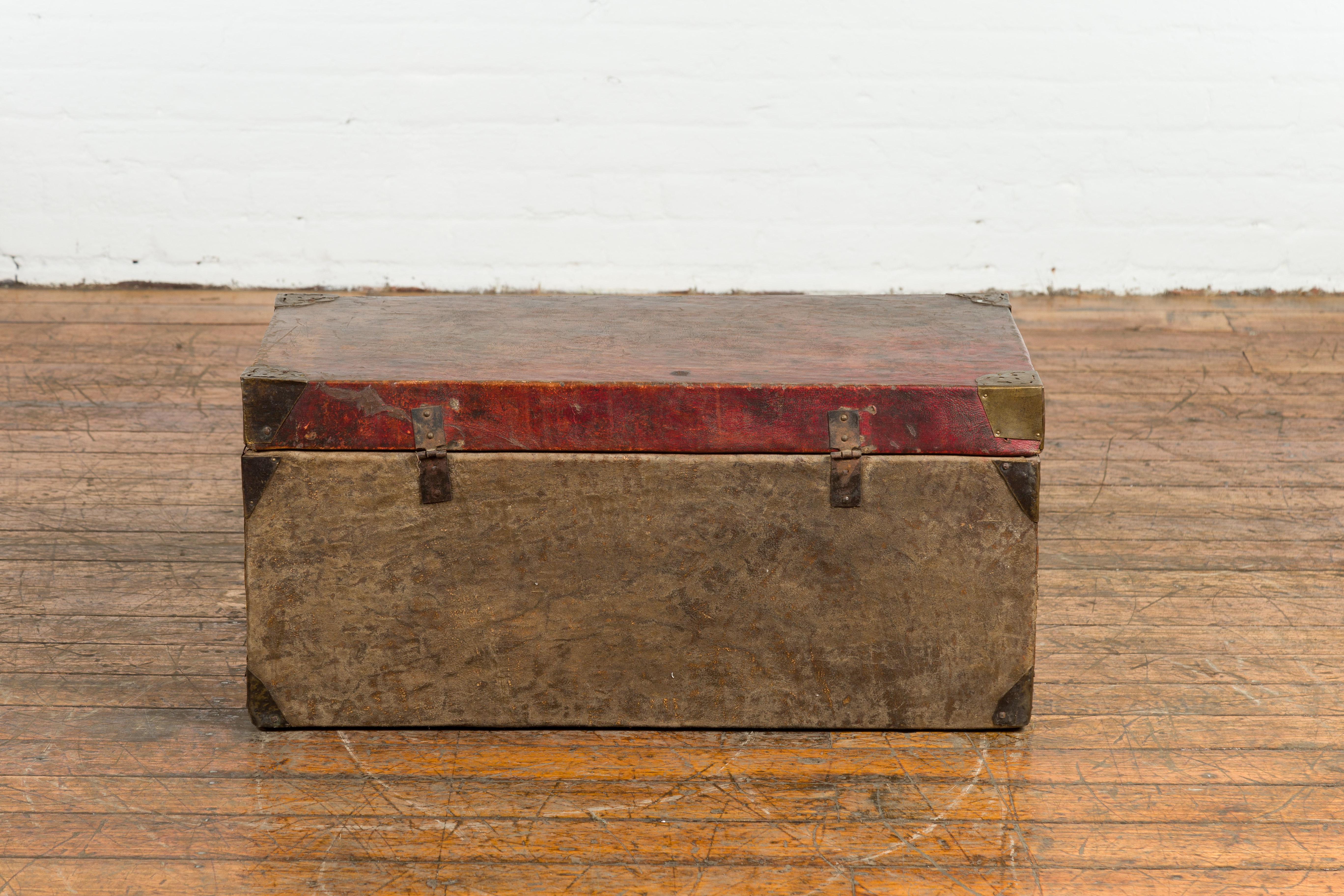 Vintage Leather Blanket Chest with Reddish Brown Patina For Sale 10