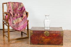 Vintage Leather Blanket Chest with Reddish Brown Patina