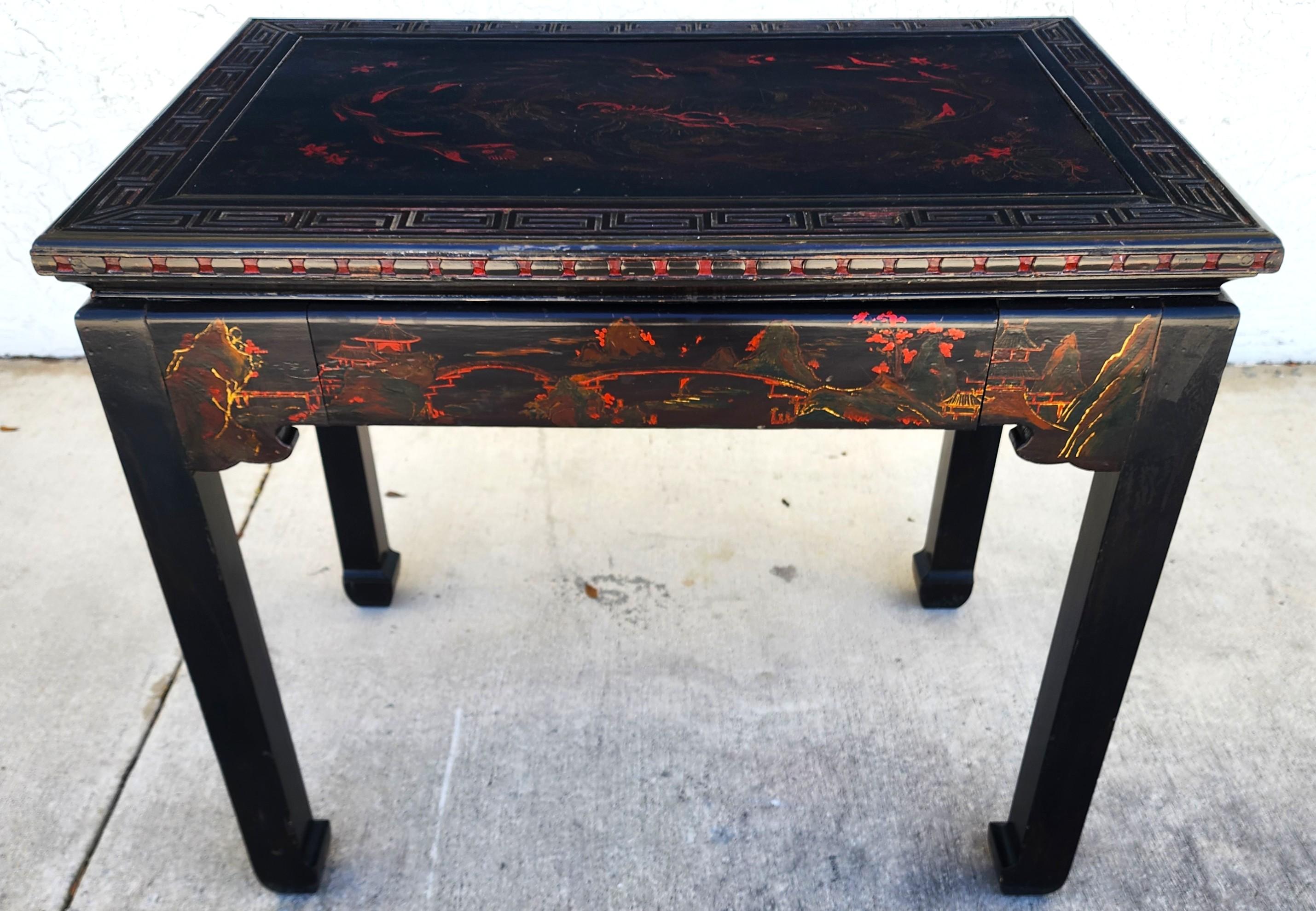Vintage Chinese Lackiert Tisch Schreibtisch Asiatisch Handbemalt im Angebot 4