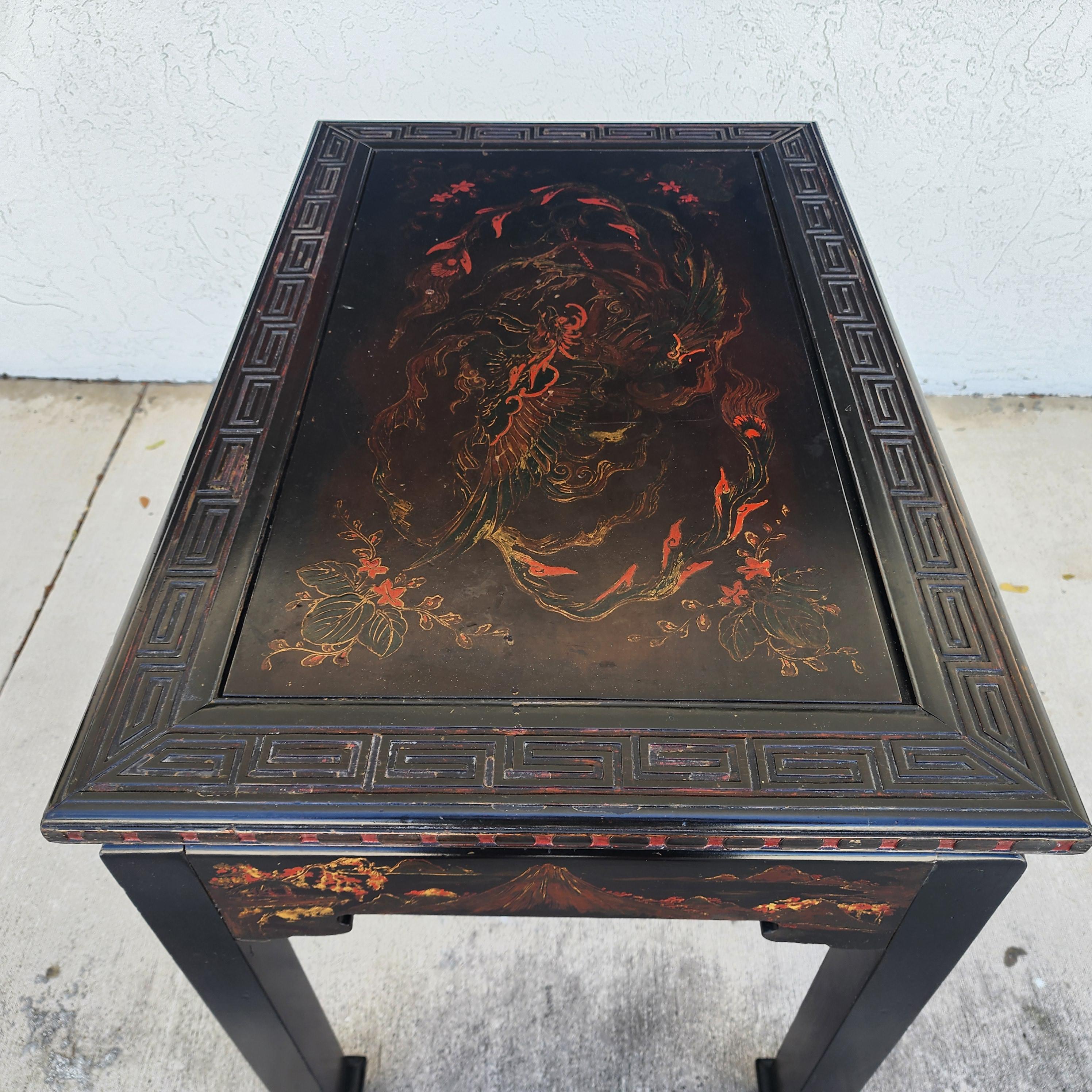 Vintage Chinese Lackiert Tisch Schreibtisch Asiatisch Handbemalt im Angebot 8