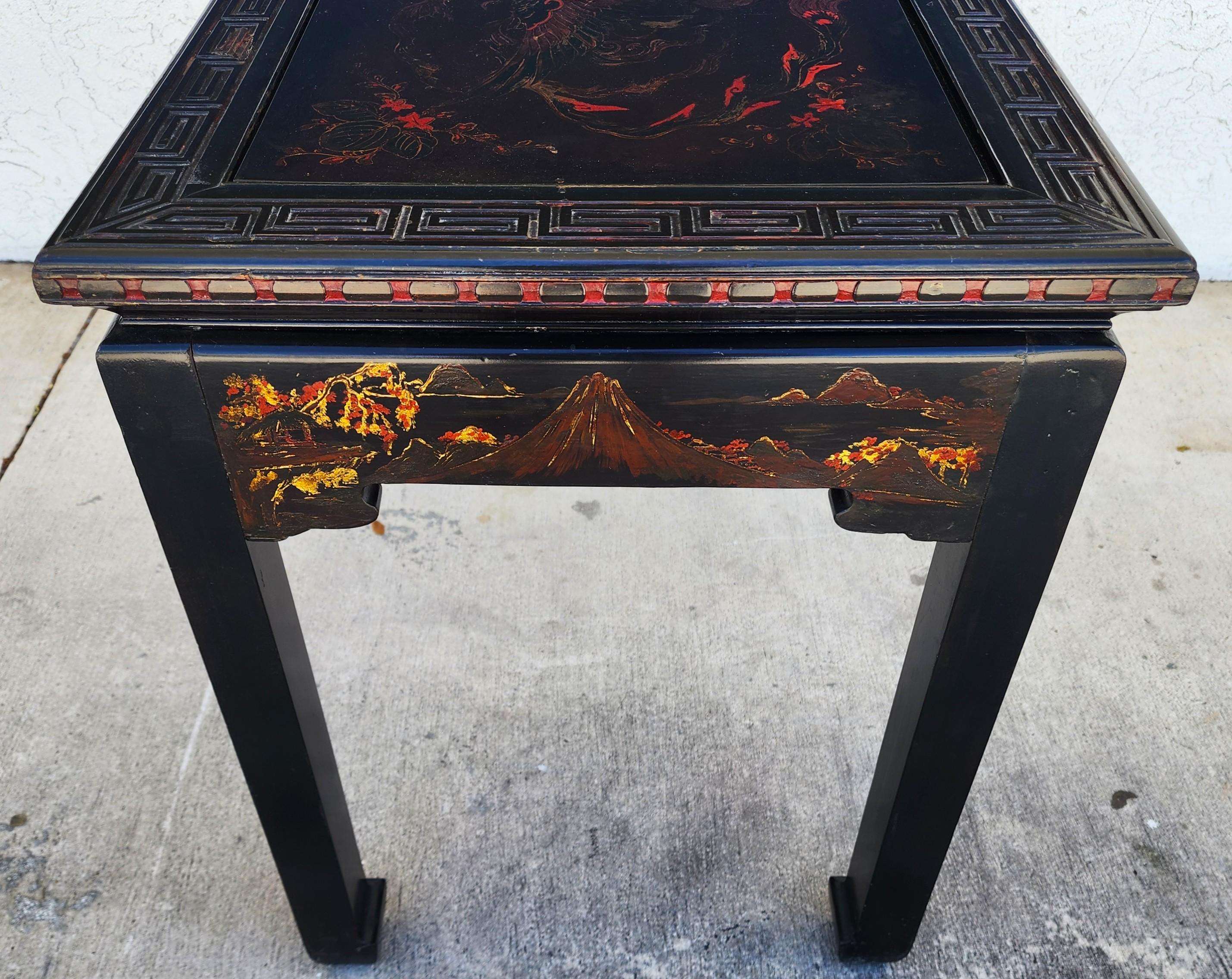 Vintage Chinese Lackiert Tisch Schreibtisch Asiatisch Handbemalt im Zustand „Gut“ im Angebot in Lake Worth, FL