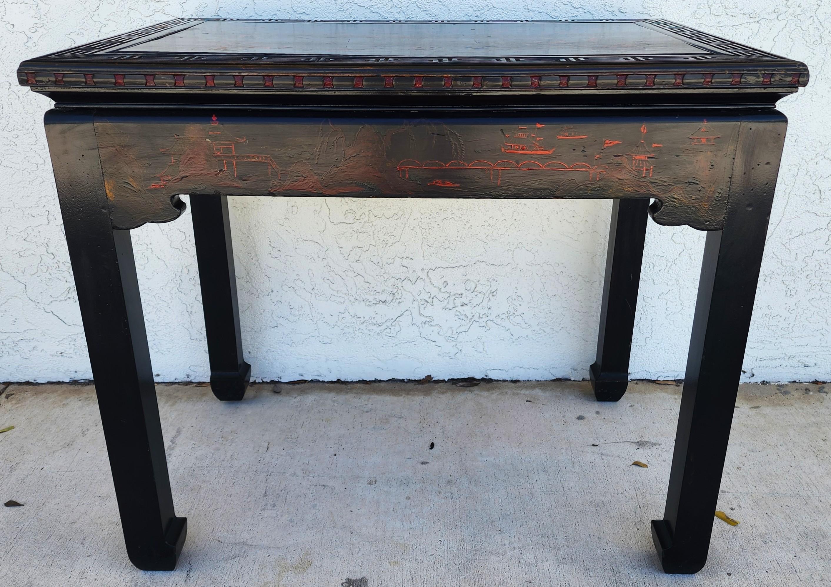 Vintage Chinese Lackiert Tisch Schreibtisch Asiatisch Handbemalt (Ende des 20. Jahrhunderts) im Angebot