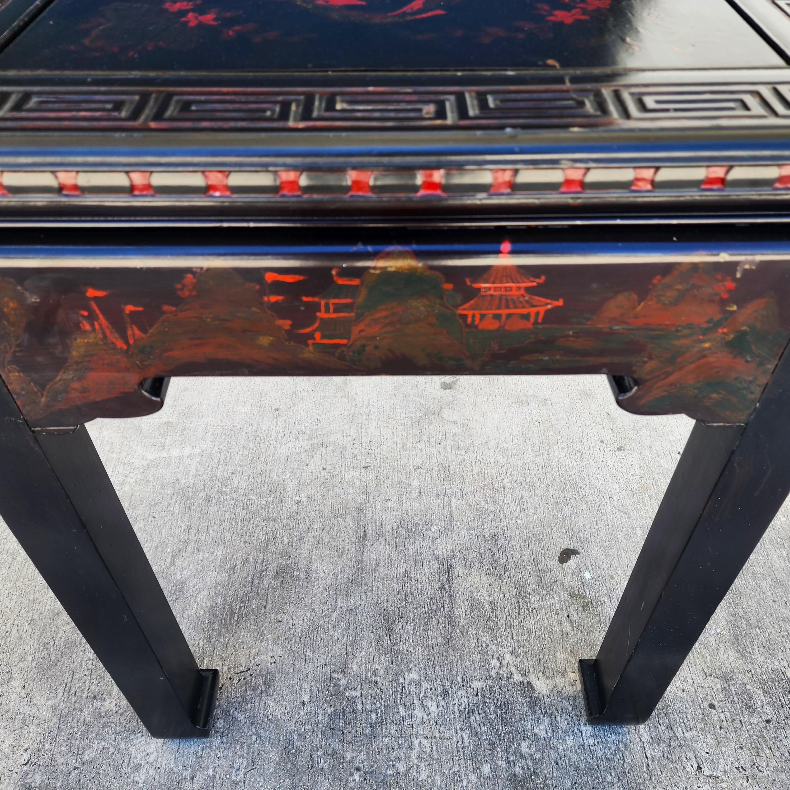 Vintage Chinese Lackiert Tisch Schreibtisch Asiatisch Handbemalt im Angebot 3