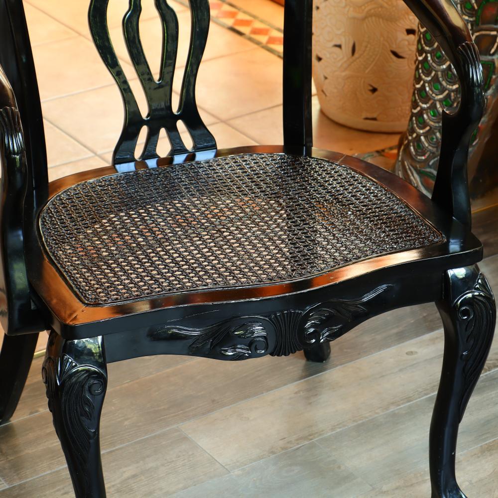 Vintage Chinese Lacquered Wood Side Chair with Cane Seat & Decorated Detail For Sale 1