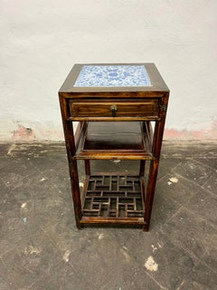 Vintage Chinese Lamp Table Geometric Shelf