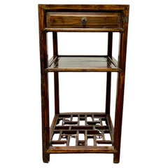 Antique Chinese Lamp Table Geometric Shelf