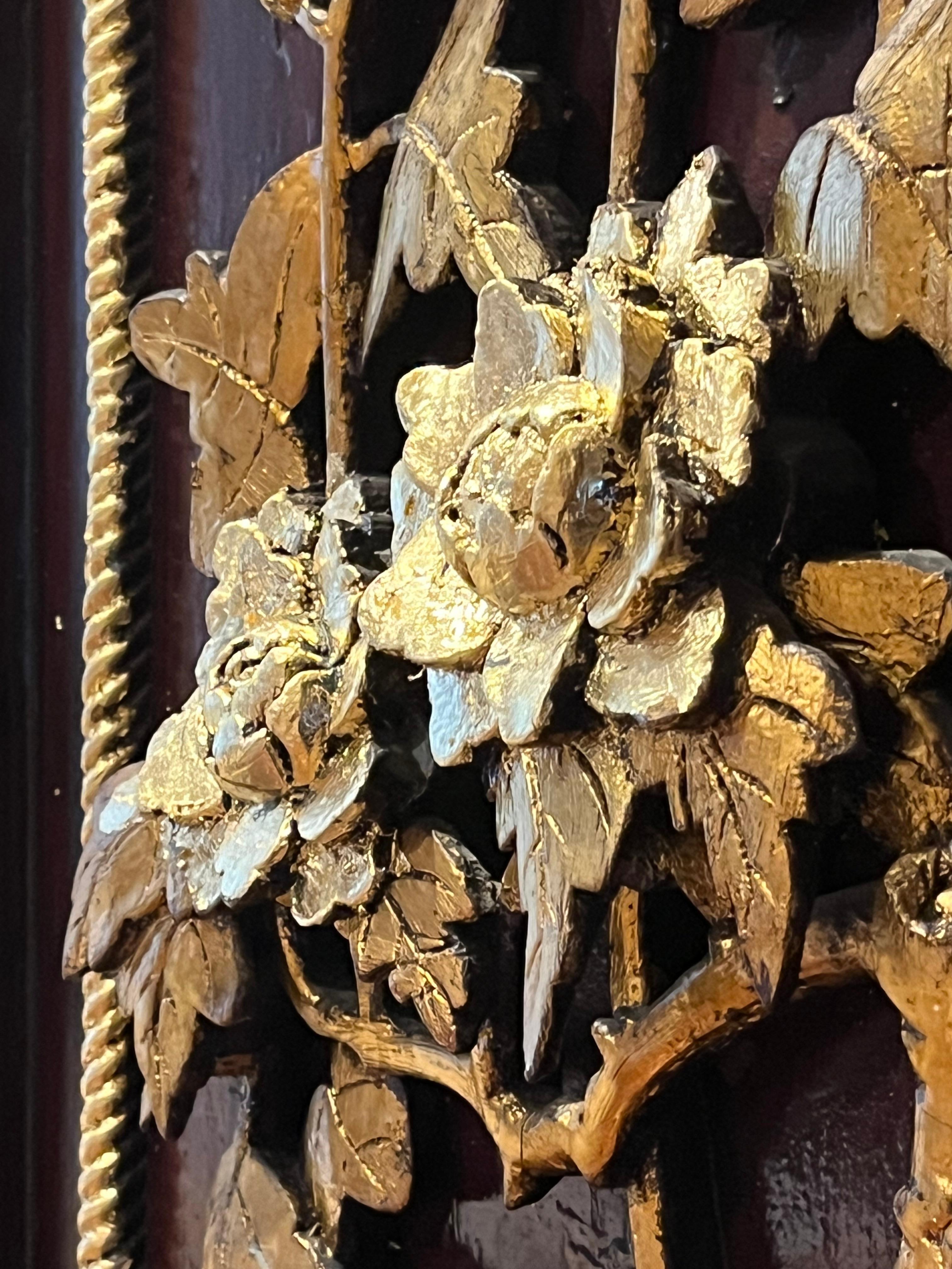 Vintage Chinese Large Hand Carved and Gilded Wood Panel In Good Condition For Sale In Vero Beach, FL