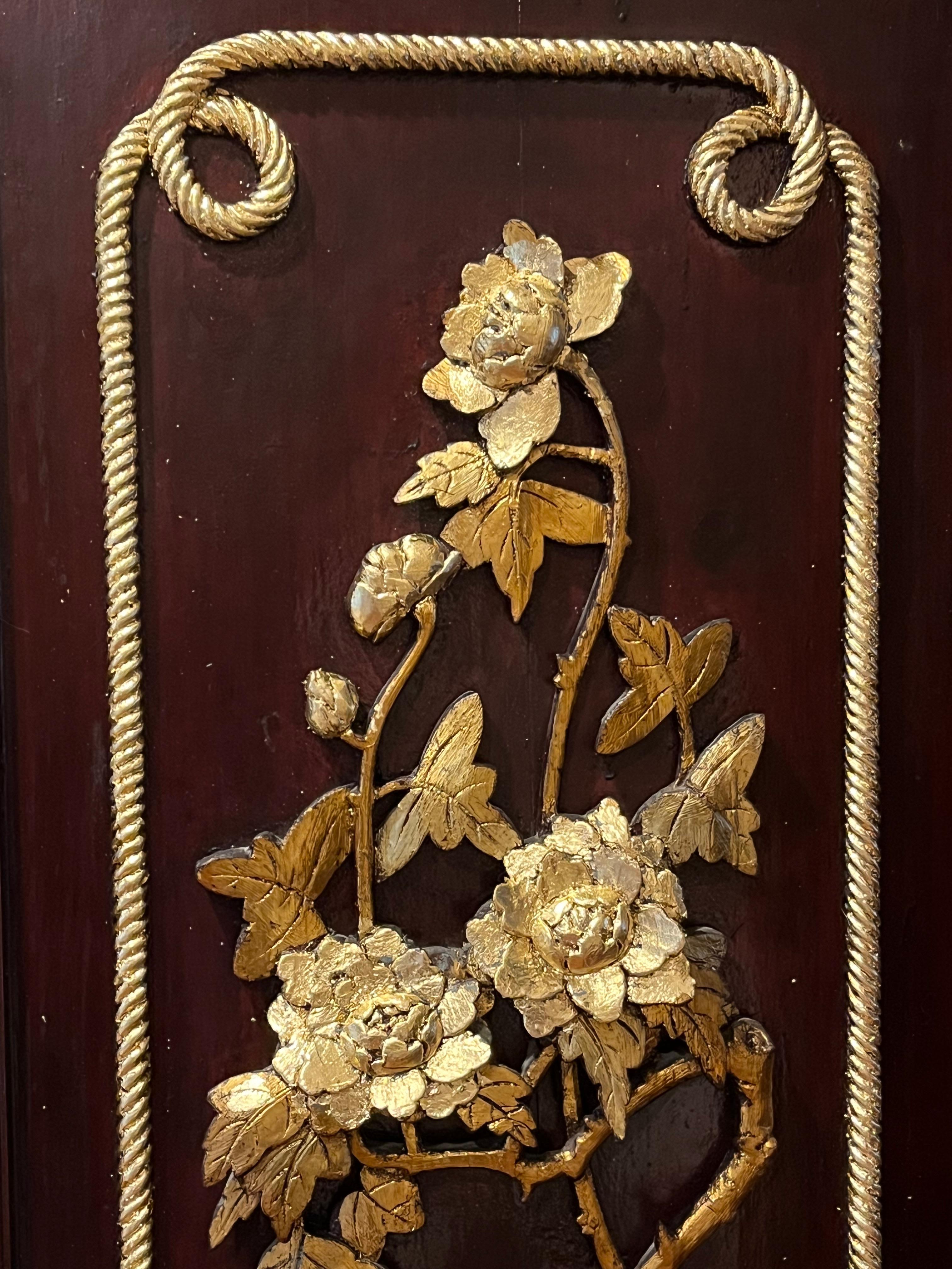 19th Century Vintage Chinese Large Hand Carved and Gilded Wood Panel For Sale
