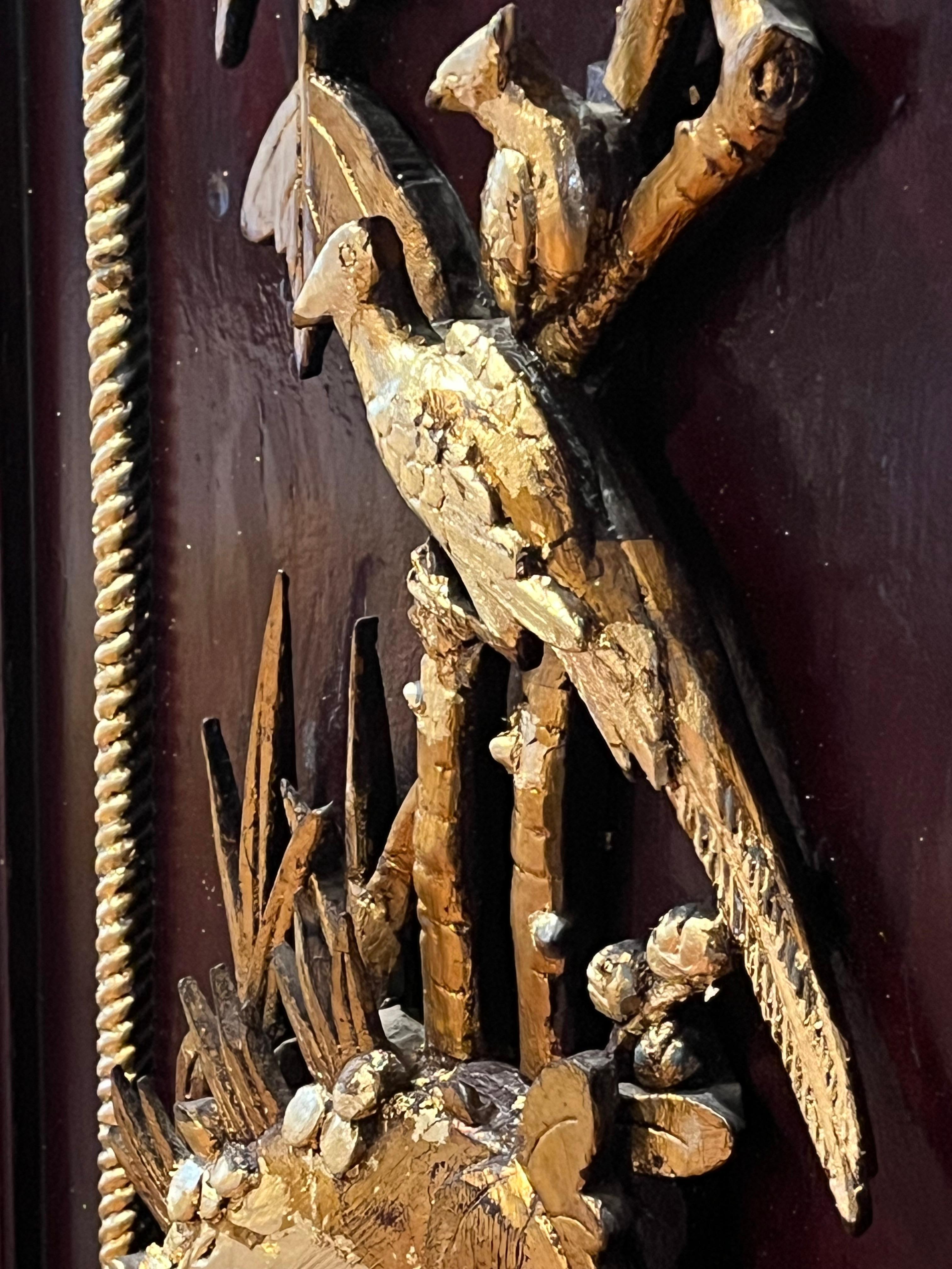 Vintage Chinese Large Hand Carved and Gilded Wood Panel For Sale 1